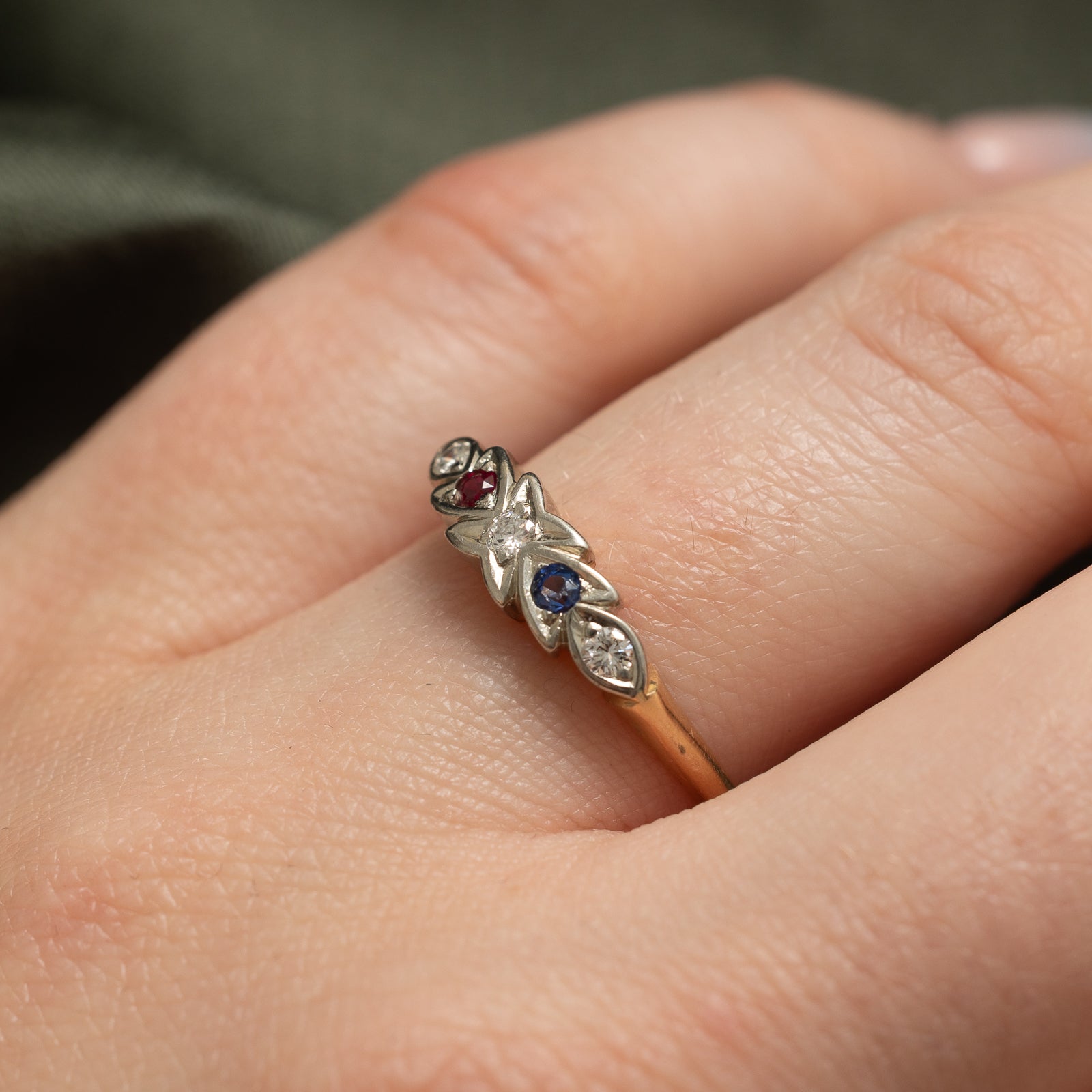 Diamond, Synthetic Ruby & Synthetic Sapphire Ring | 0.12ctw, 0.08ctw | SZ 6.25