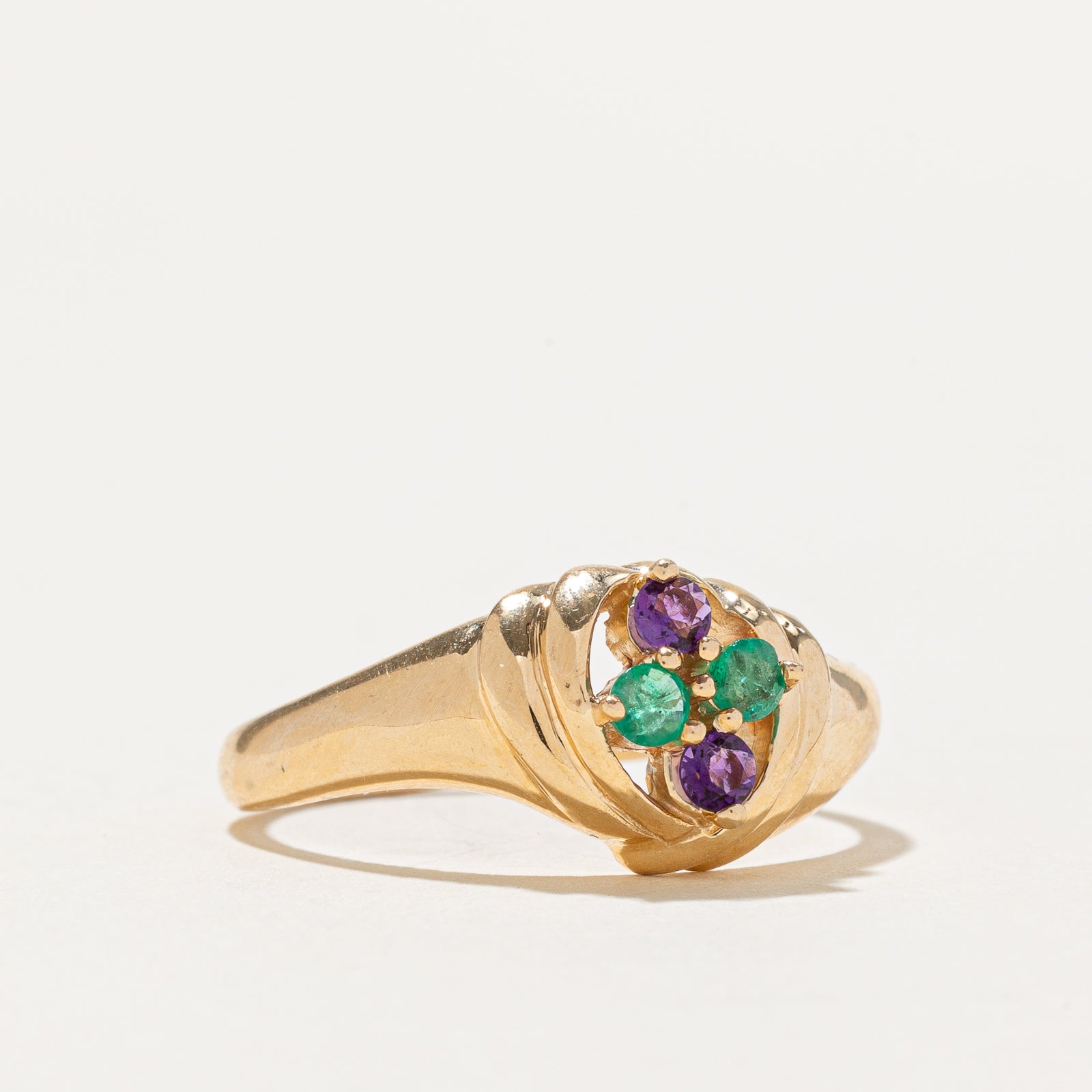 Emerald & Amethyst Grooved Ring | 0.26ctw | SZ 10.25