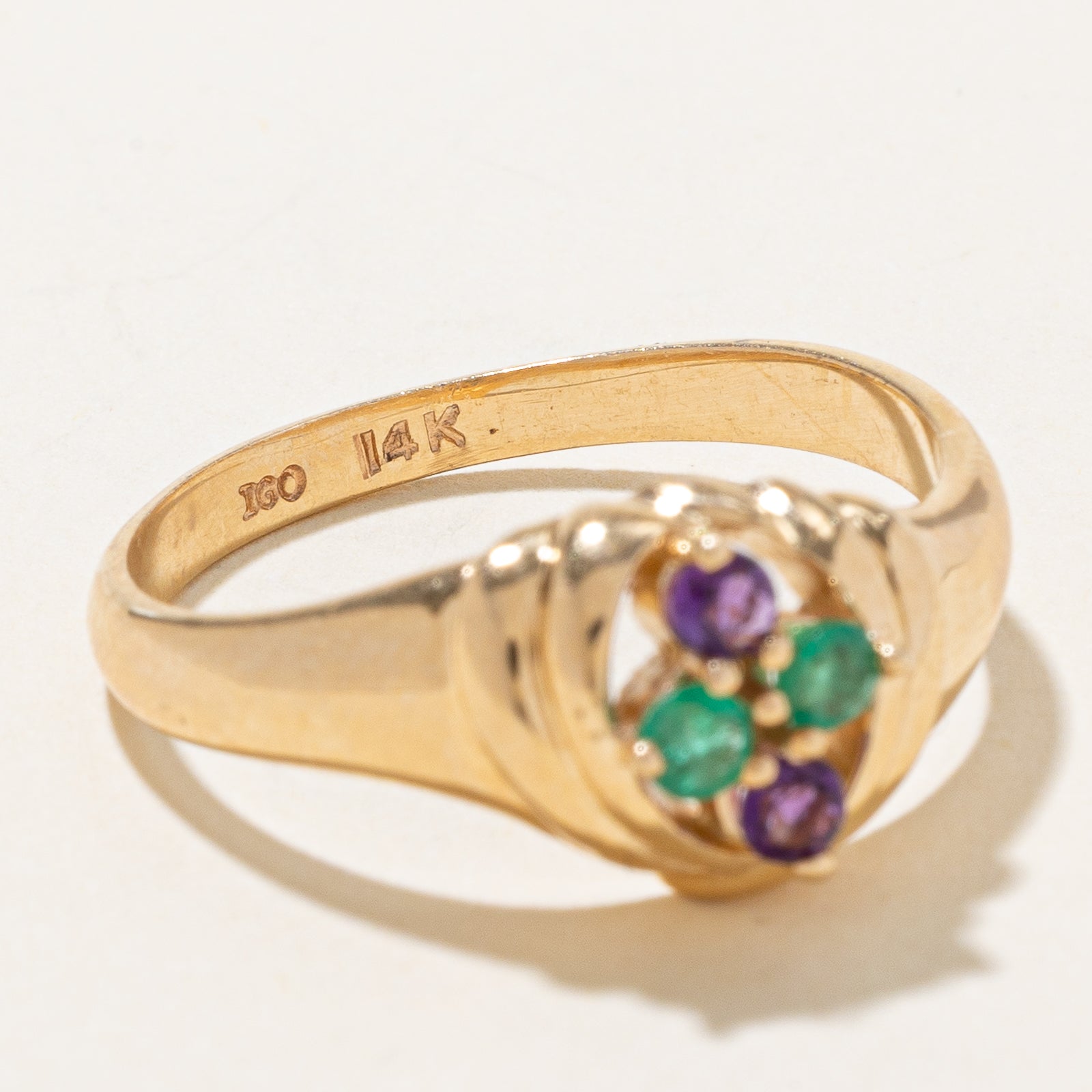 Emerald & Amethyst Grooved Ring | 0.26ctw | SZ 10.25
