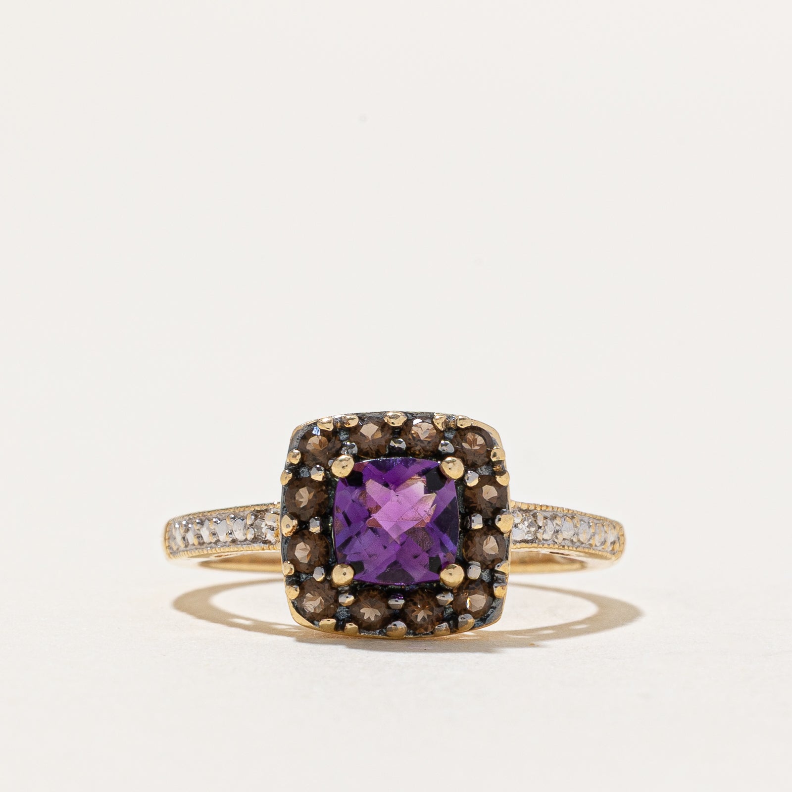 Amethyst & Smokey Quartz Halo Ring | 0.69ctw, 0.01ctw | SZ 5