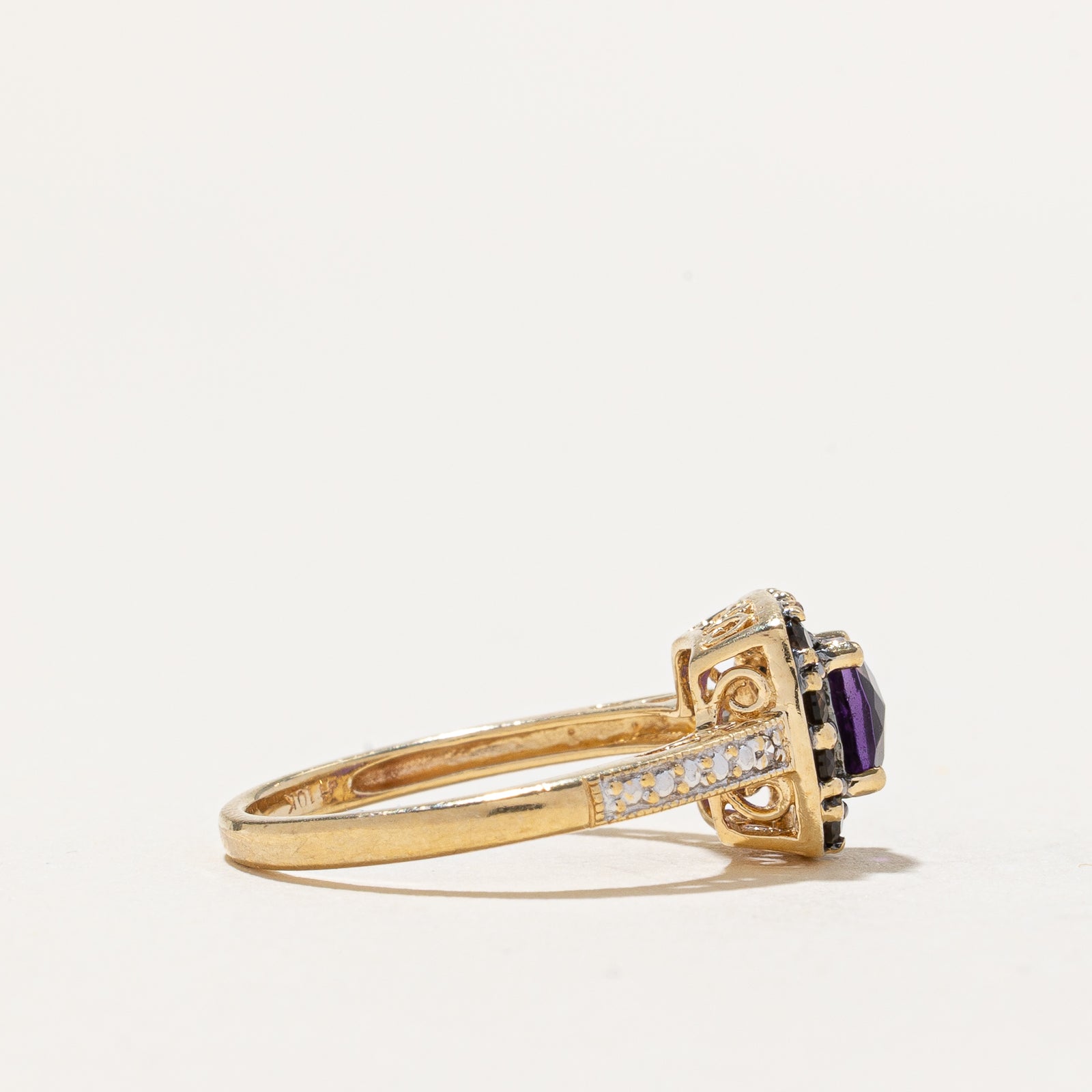 Amethyst & Smokey Quartz Halo Ring | 0.69ctw, 0.01ctw | SZ 5