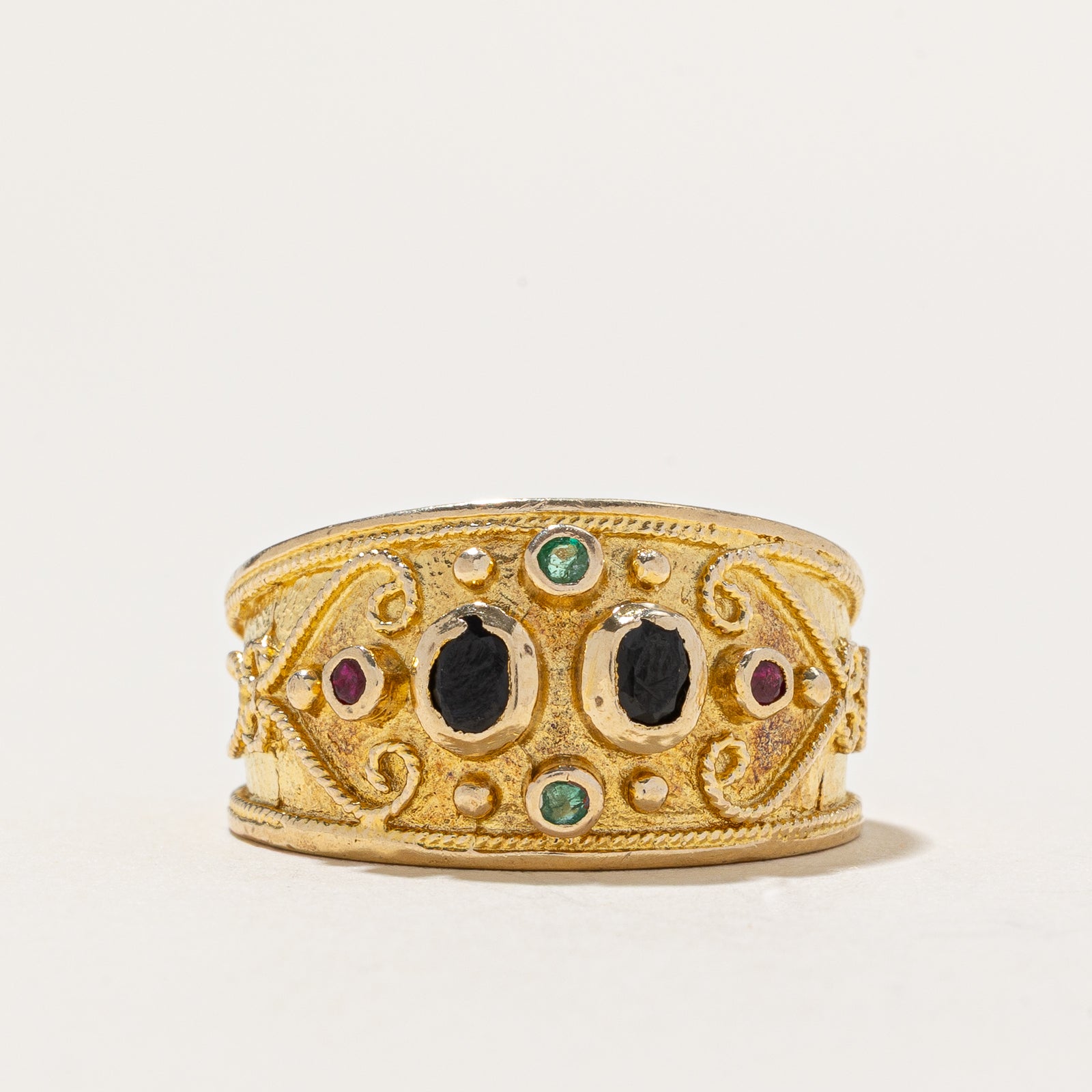 Bague ornée de saphirs, rubis et émeraudes | 0,38 ct | Taille 8,5