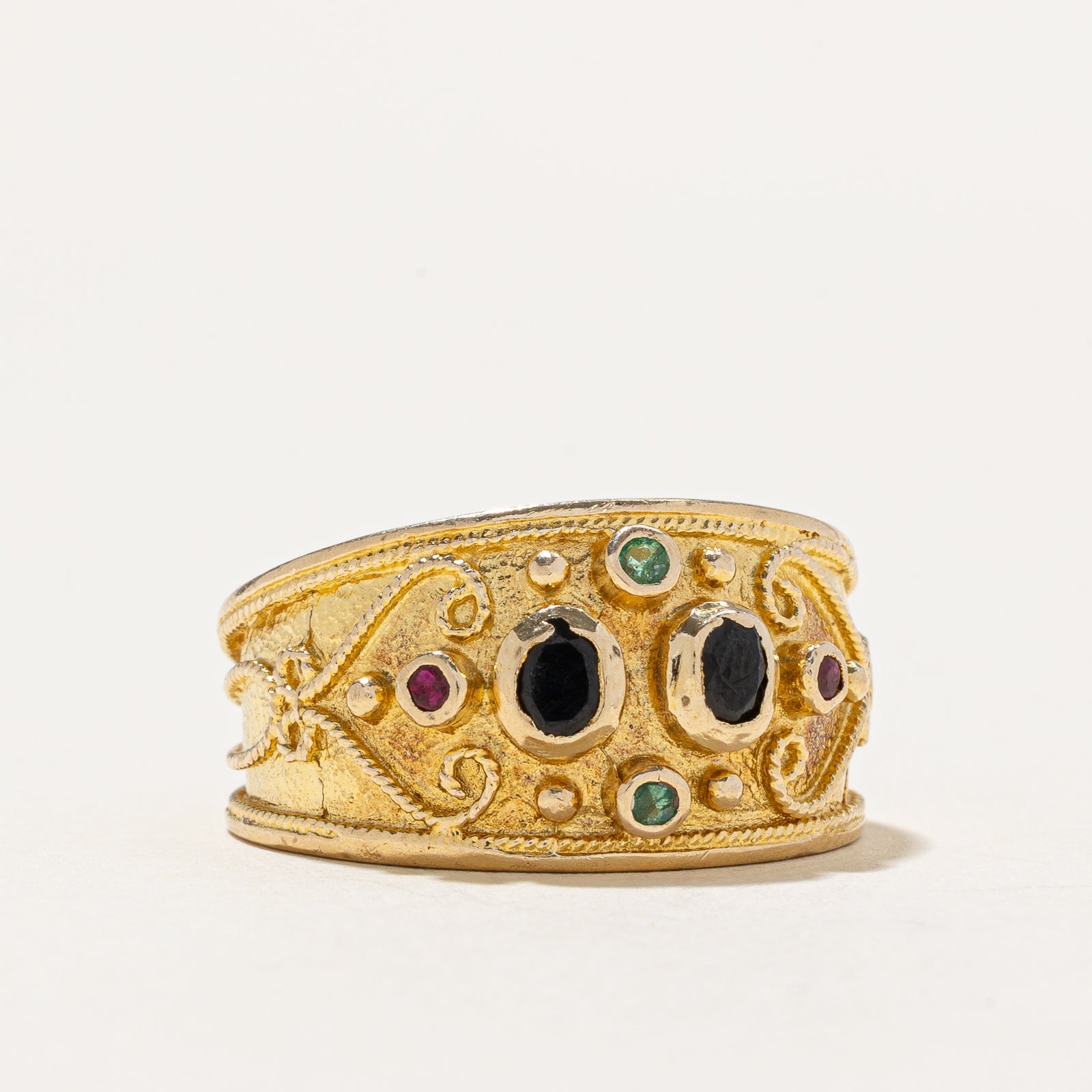 Bague ornée de saphirs, rubis et émeraudes | 0,38 ct | Taille 8,5