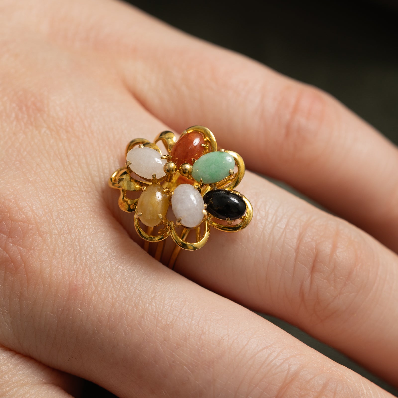 Multi Colour Jade Cocktail Ring 2.45ctw | SZ 7.25