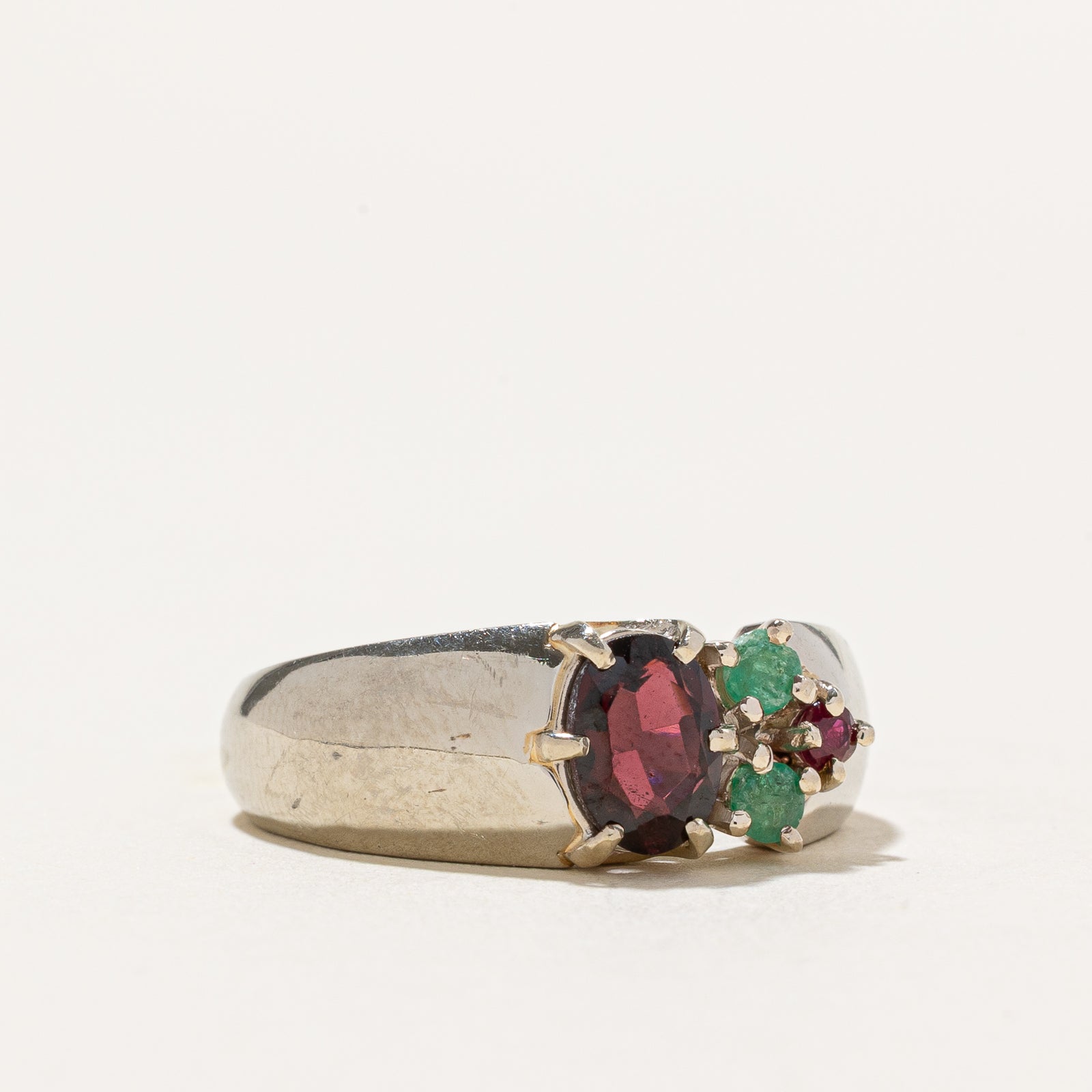 Garnet, Emerald & Ruby Cluster Ring | 0.90ctw | SZ 7