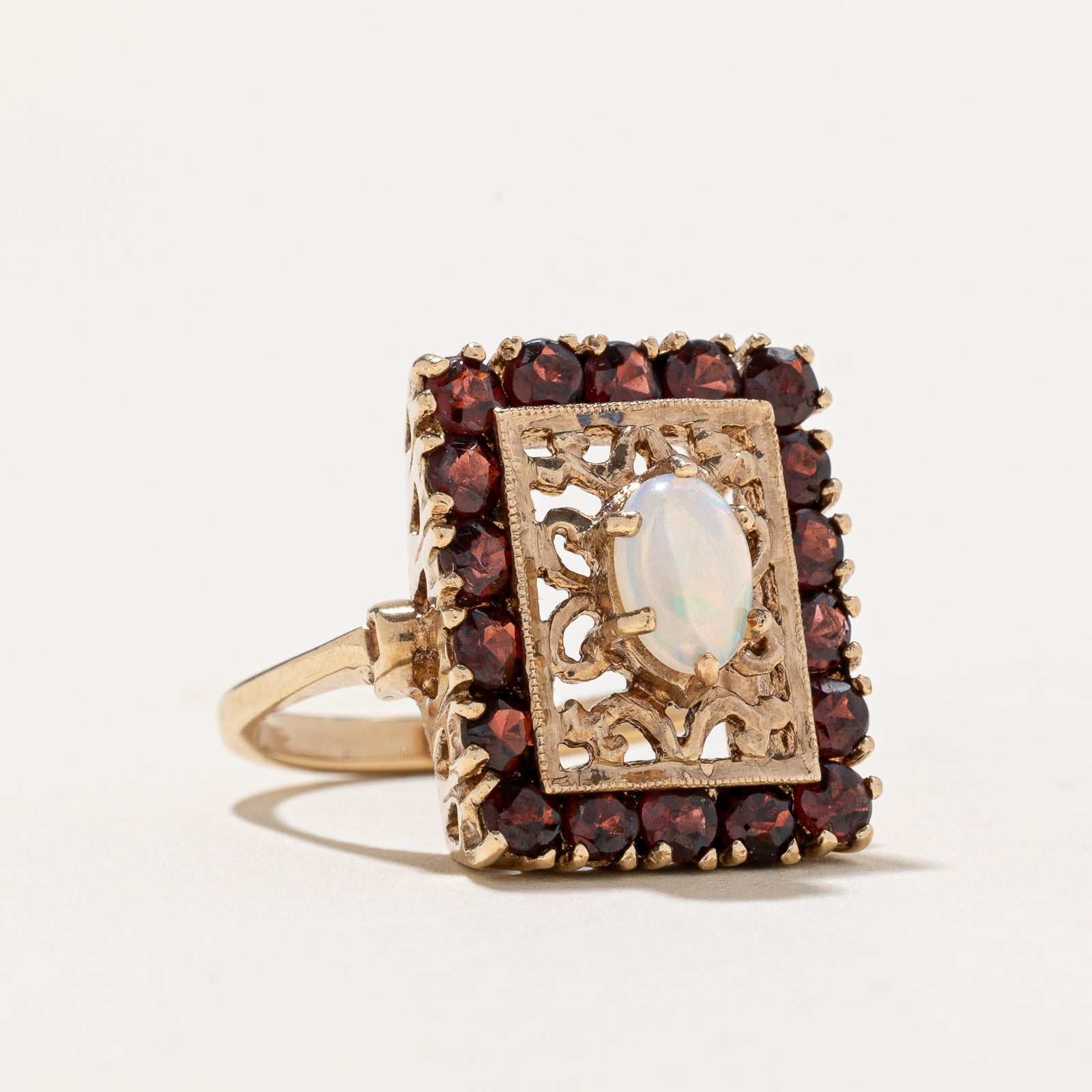 Opal & Garnet Ornate Cocktail Ring 1.66ctw | SZ 6.75