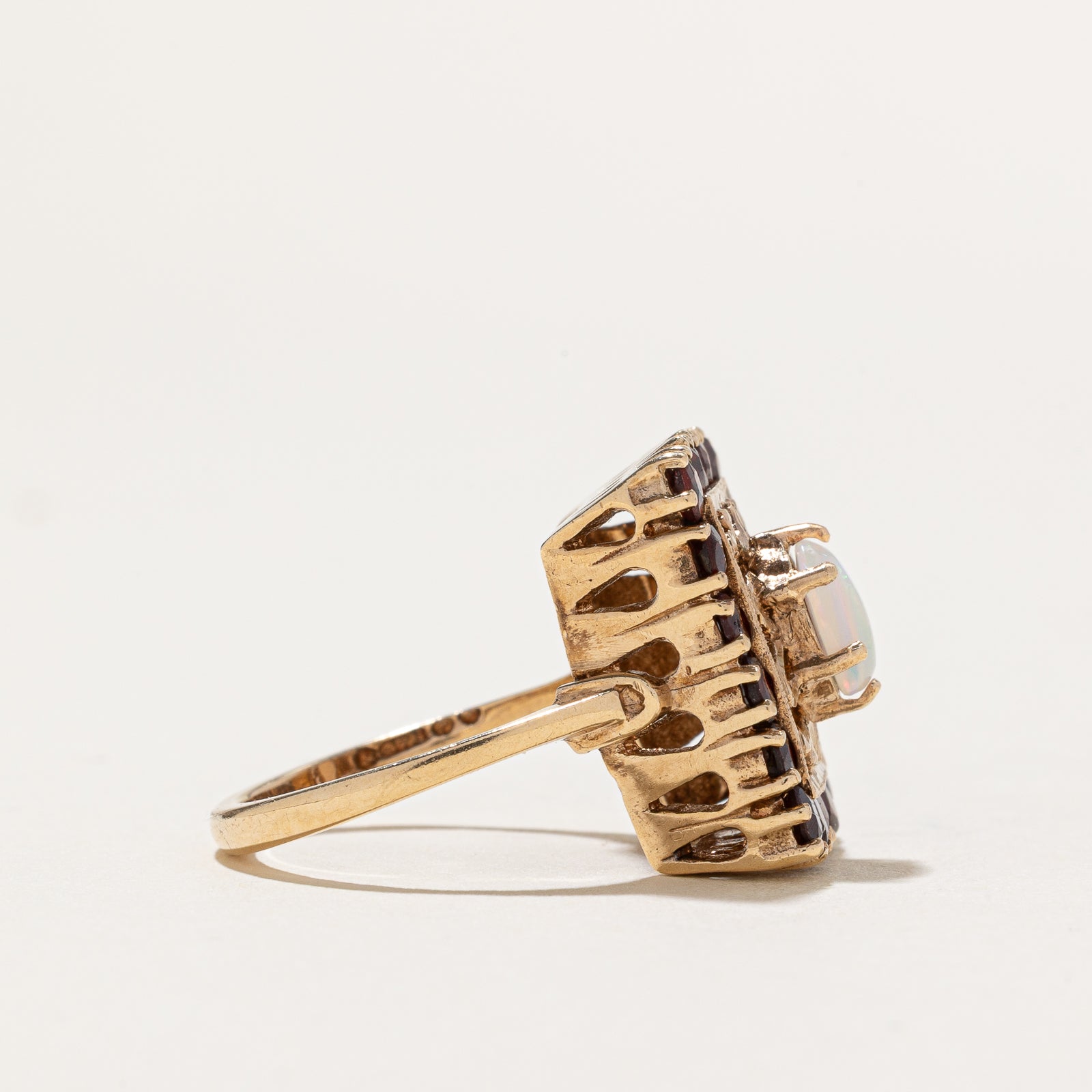 Opal & Garnet Ornate Cocktail Ring 1.66ctw | SZ 6.75