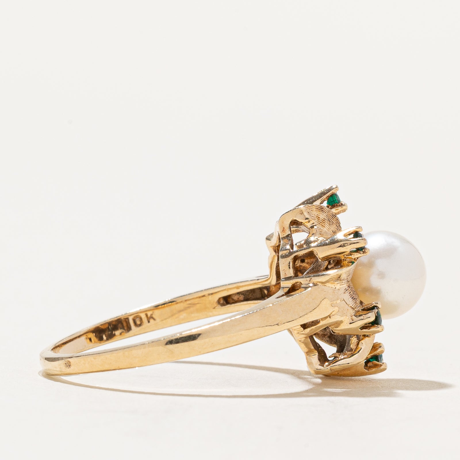 Pearl & Simulant Emerald Doublet Cocktail Ring | 0.12ctw | SZ 8.25