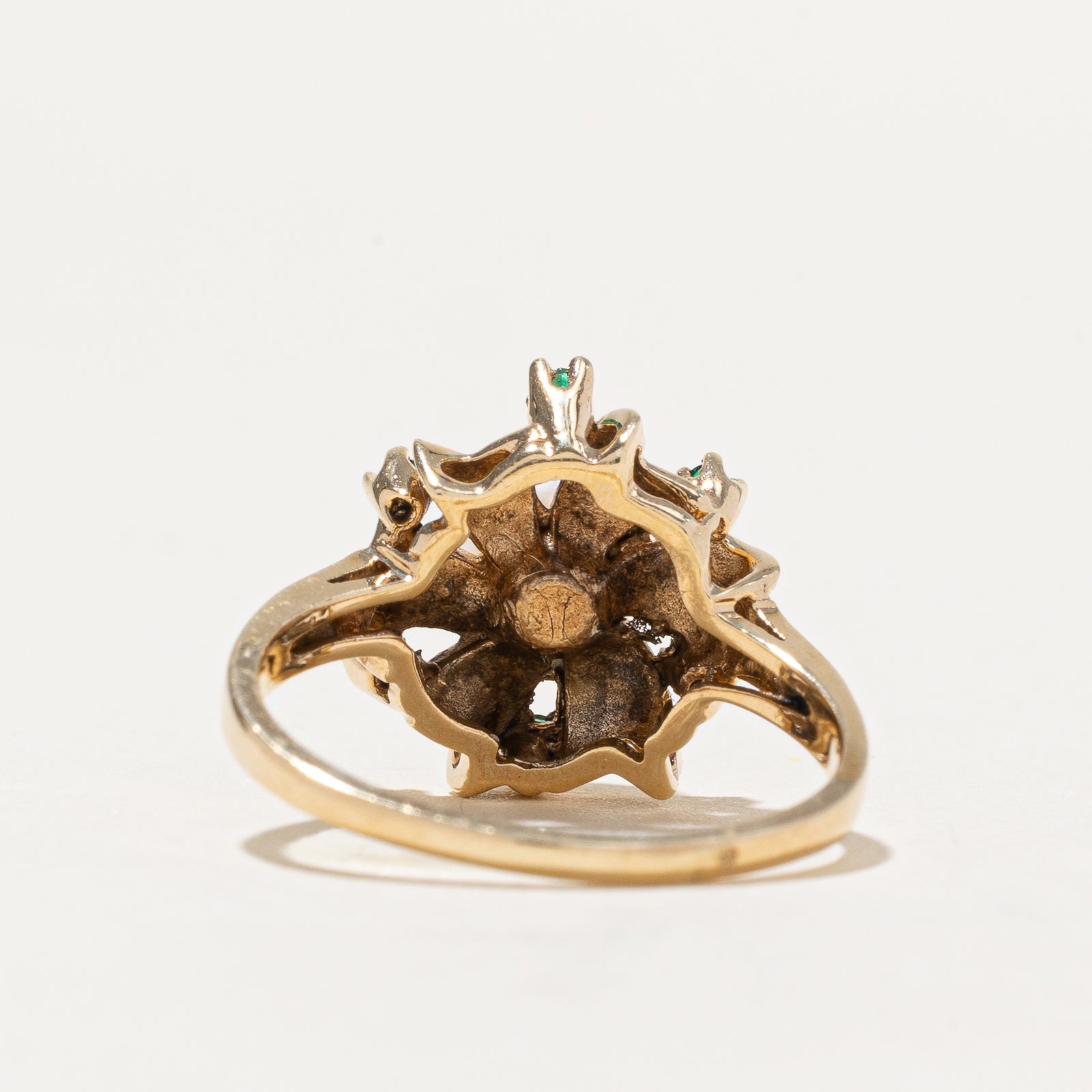 Pearl & Simulant Emerald Doublet Cocktail Ring | 0.12ctw | SZ 8.25