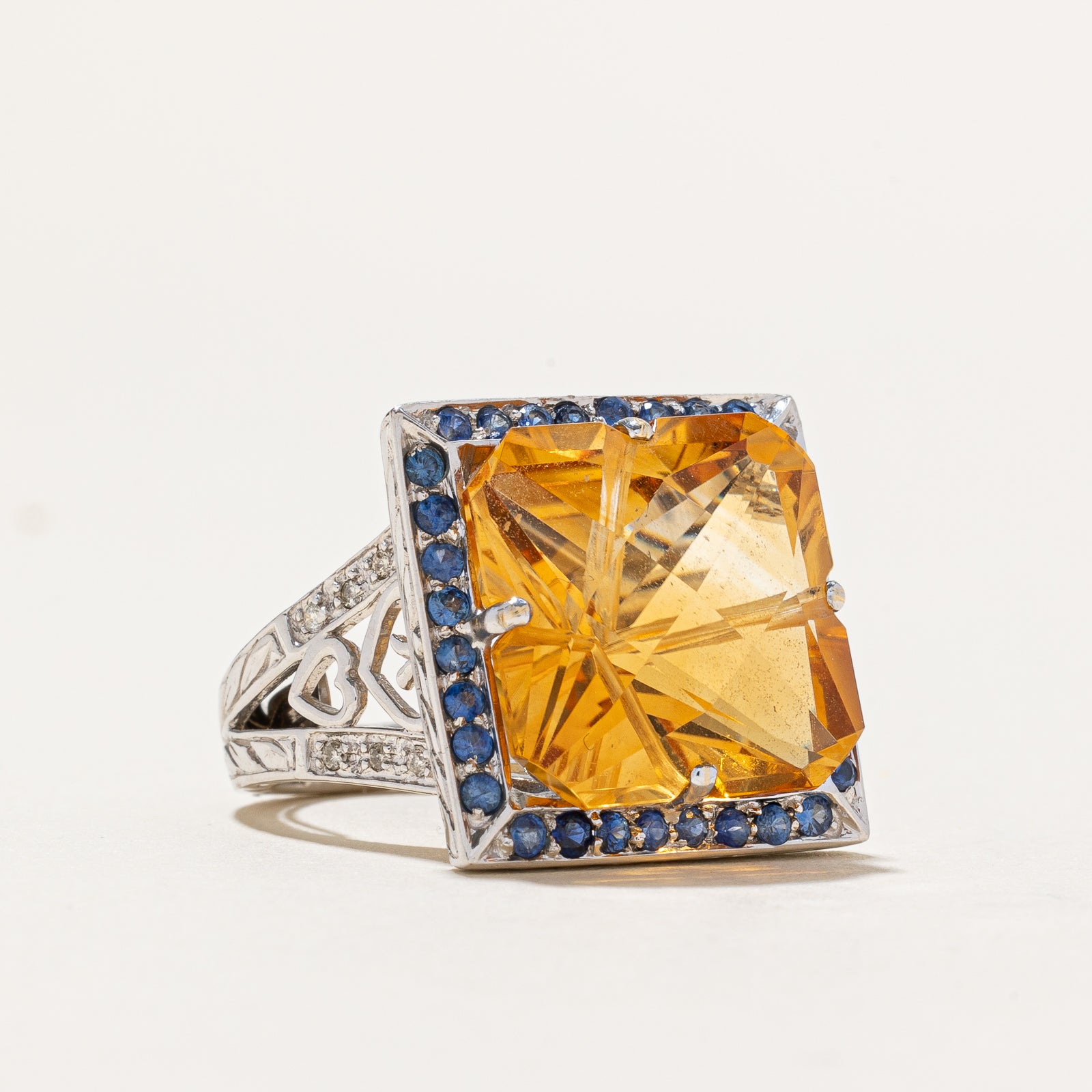 Citrine, Sapphire & Diamond Cocktail Ring | 12.50ctw, 0.06ctw | SZ 5