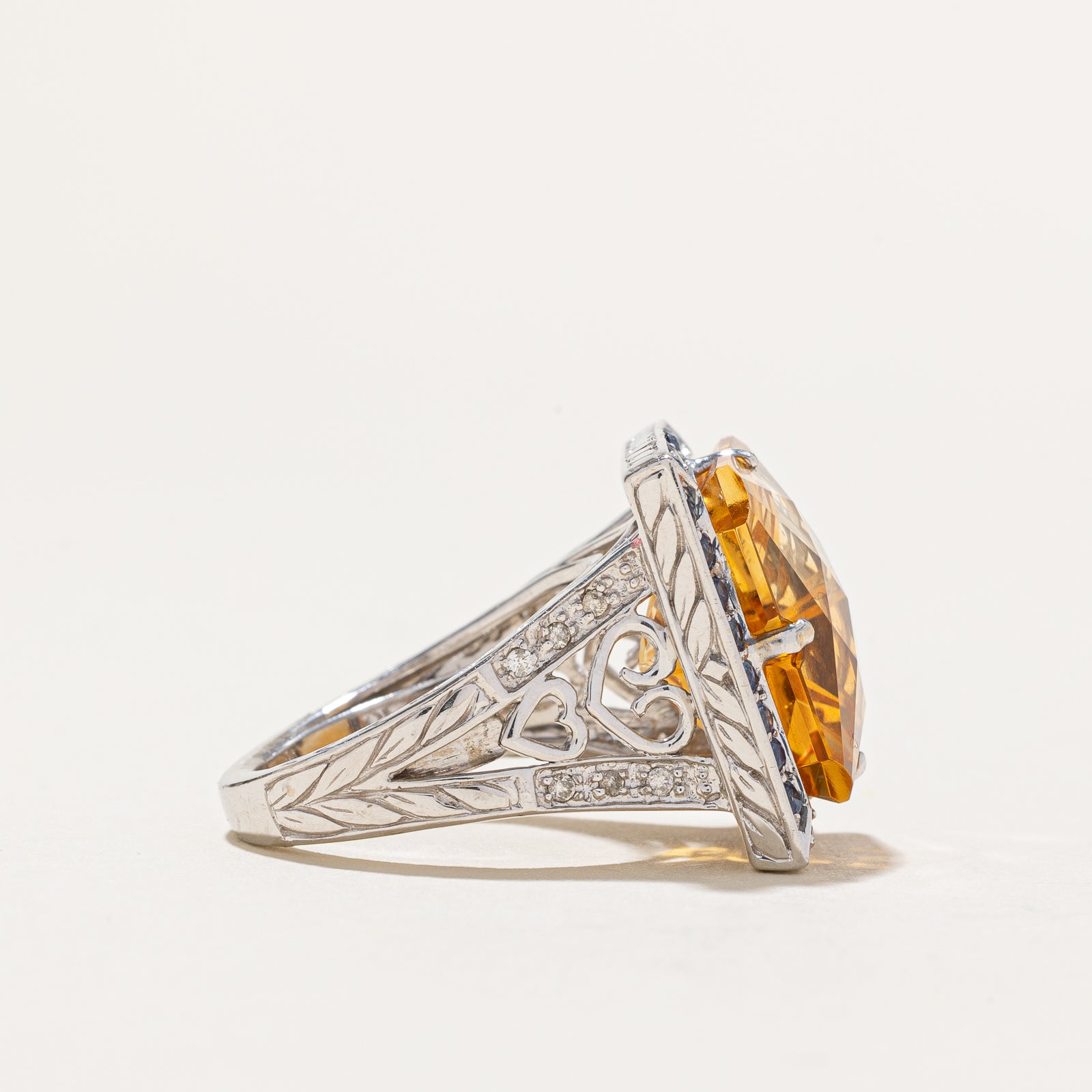 Citrine, Sapphire & Diamond Cocktail Ring | 12.50ctw, 0.06ctw | SZ 5