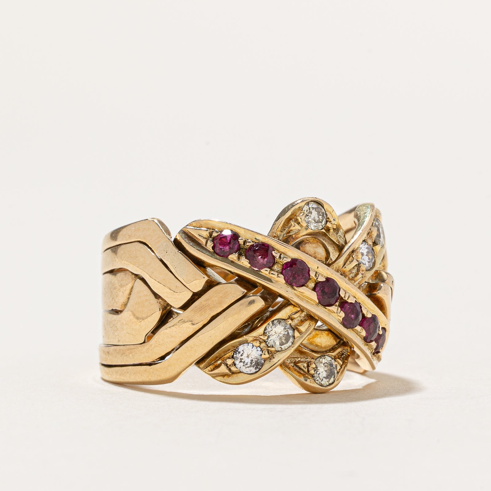 Ruby & Diamond Puzzle Ring | 0.35ctw, 0.30ctw | SZ 9.75