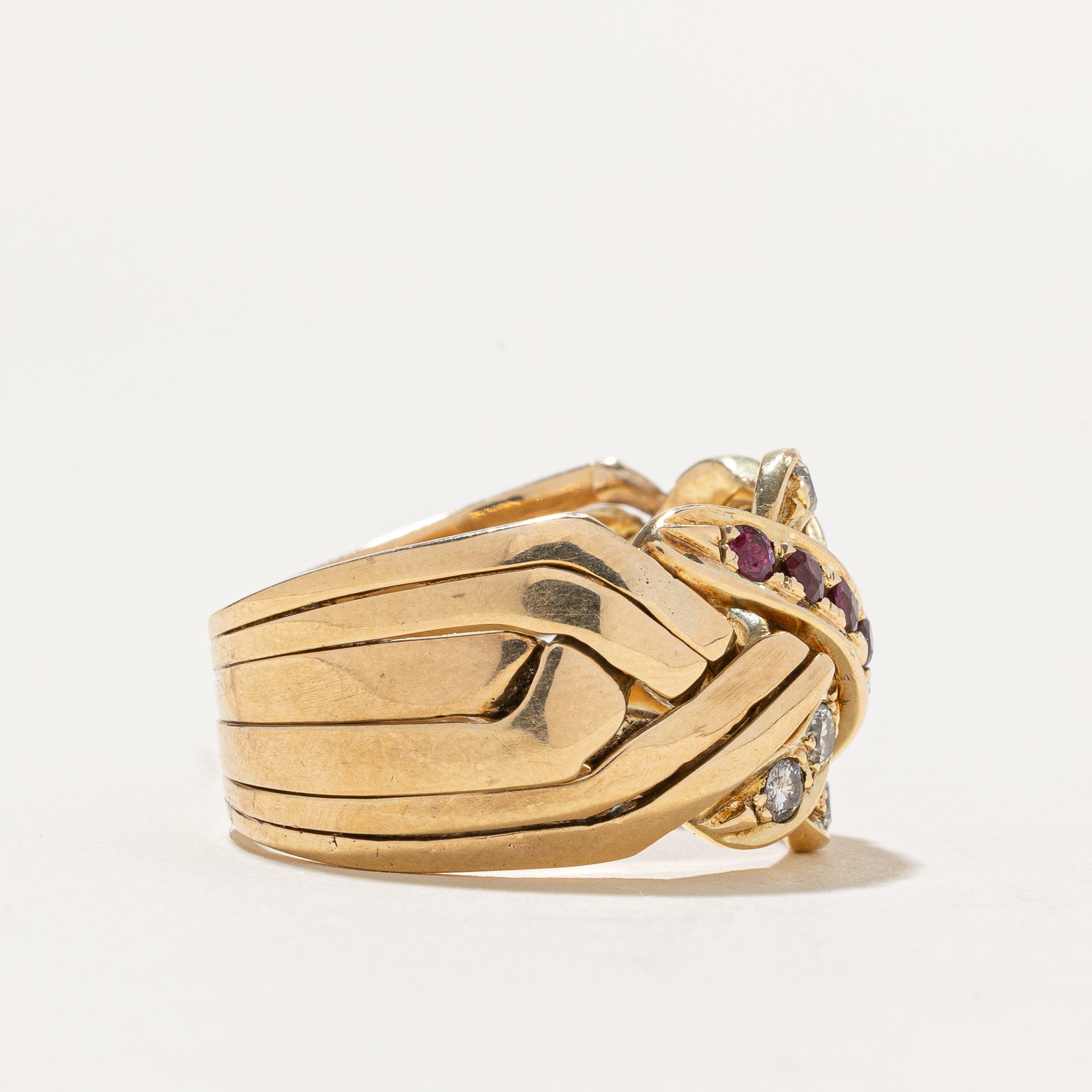 Ruby & Diamond Puzzle Ring | 0.35ctw, 0.30ctw | SZ 9.75