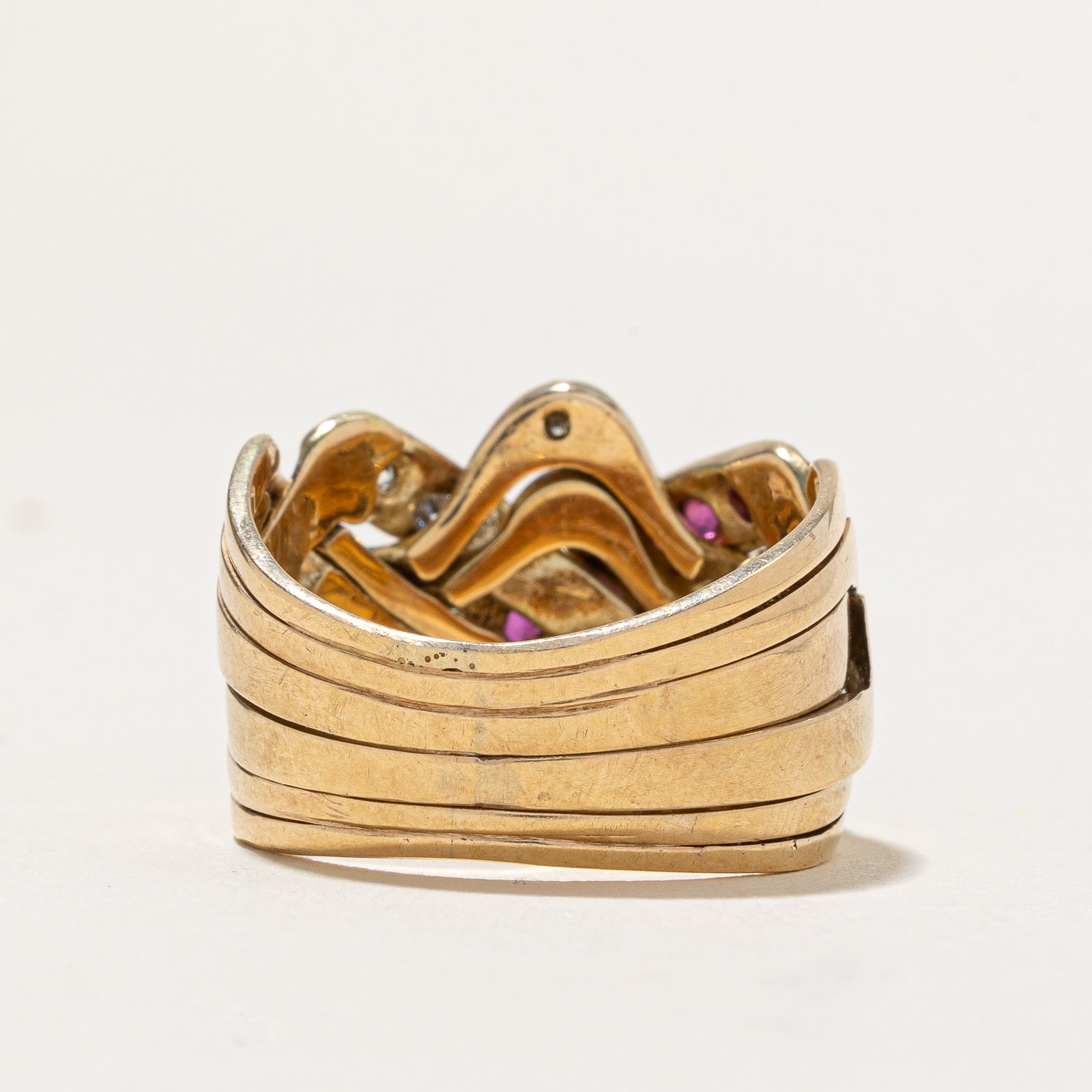 Ruby & Diamond Puzzle Ring | 0.35ctw, 0.30ctw | SZ 9.75