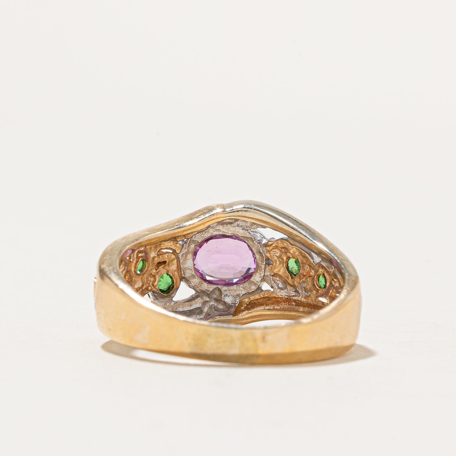 East West Pink Sapphire & Tsavorite Garnet Textured Ring | 1.14ctw | SZ 10.25