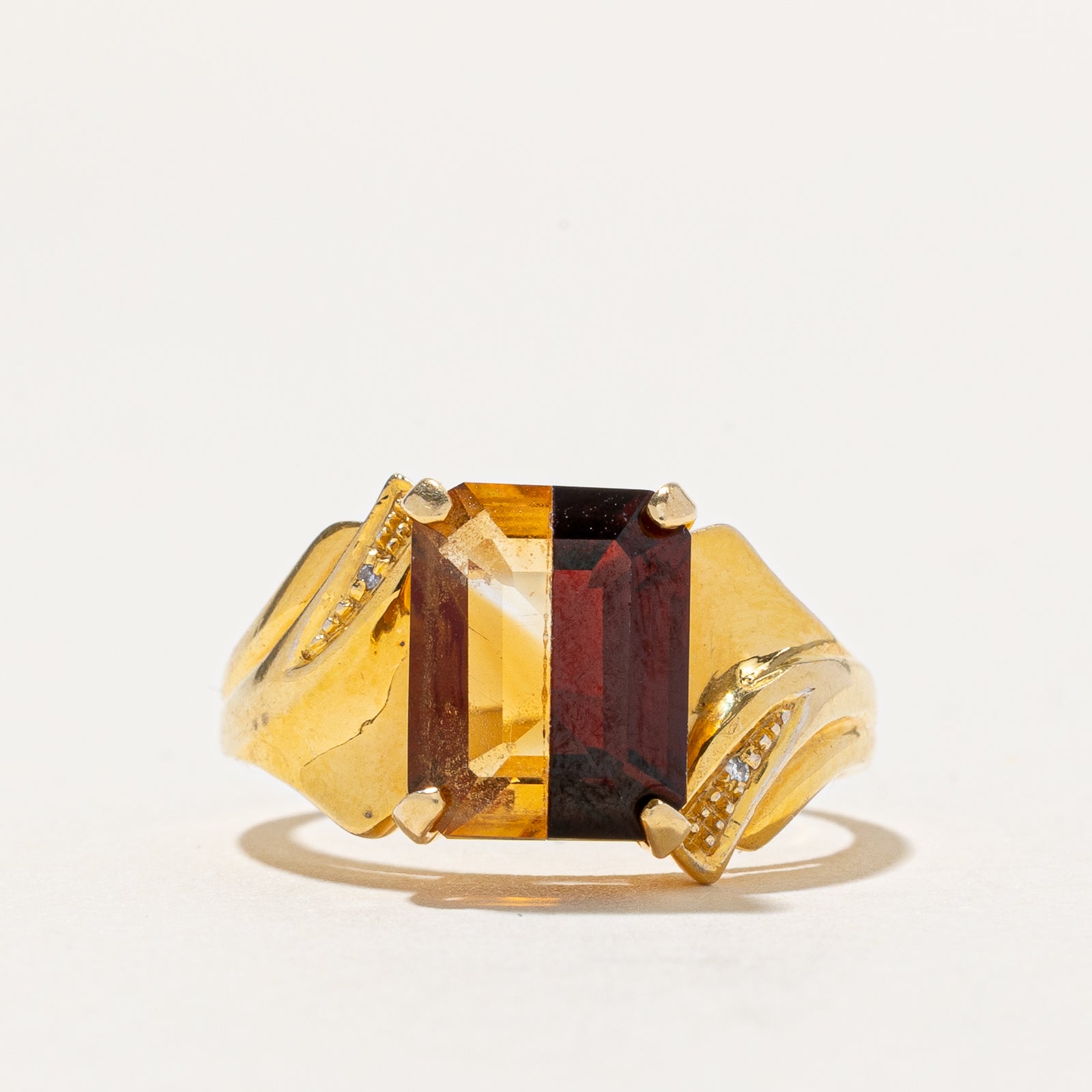 Garnet Citrine Split & Diamond Cocktail Ring | 2.00ctw, 0.01ctw | SZ 6.5