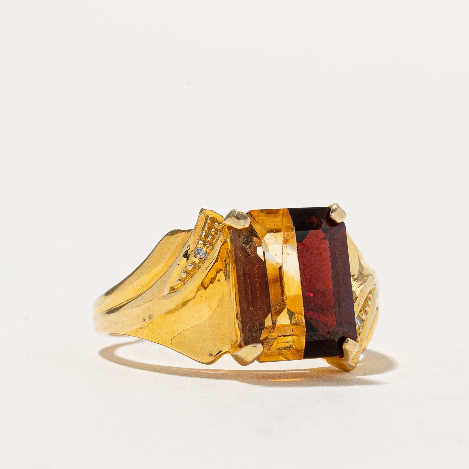 Garnet Citrine Split & Diamond Cocktail Ring | 2.00ctw, 0.01ctw | SZ 6.5