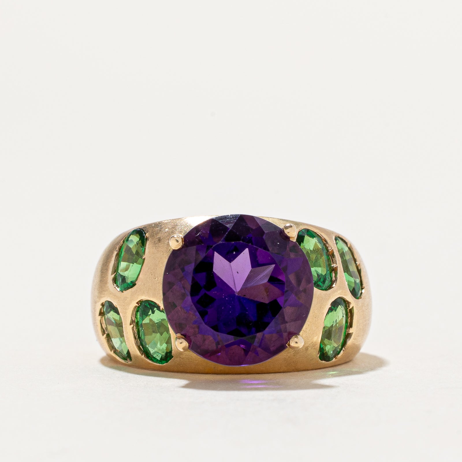 Synthetic Amethyst & Tsavorite Garnet Cocktail Ring | 5.75ctw | SZ 5.75