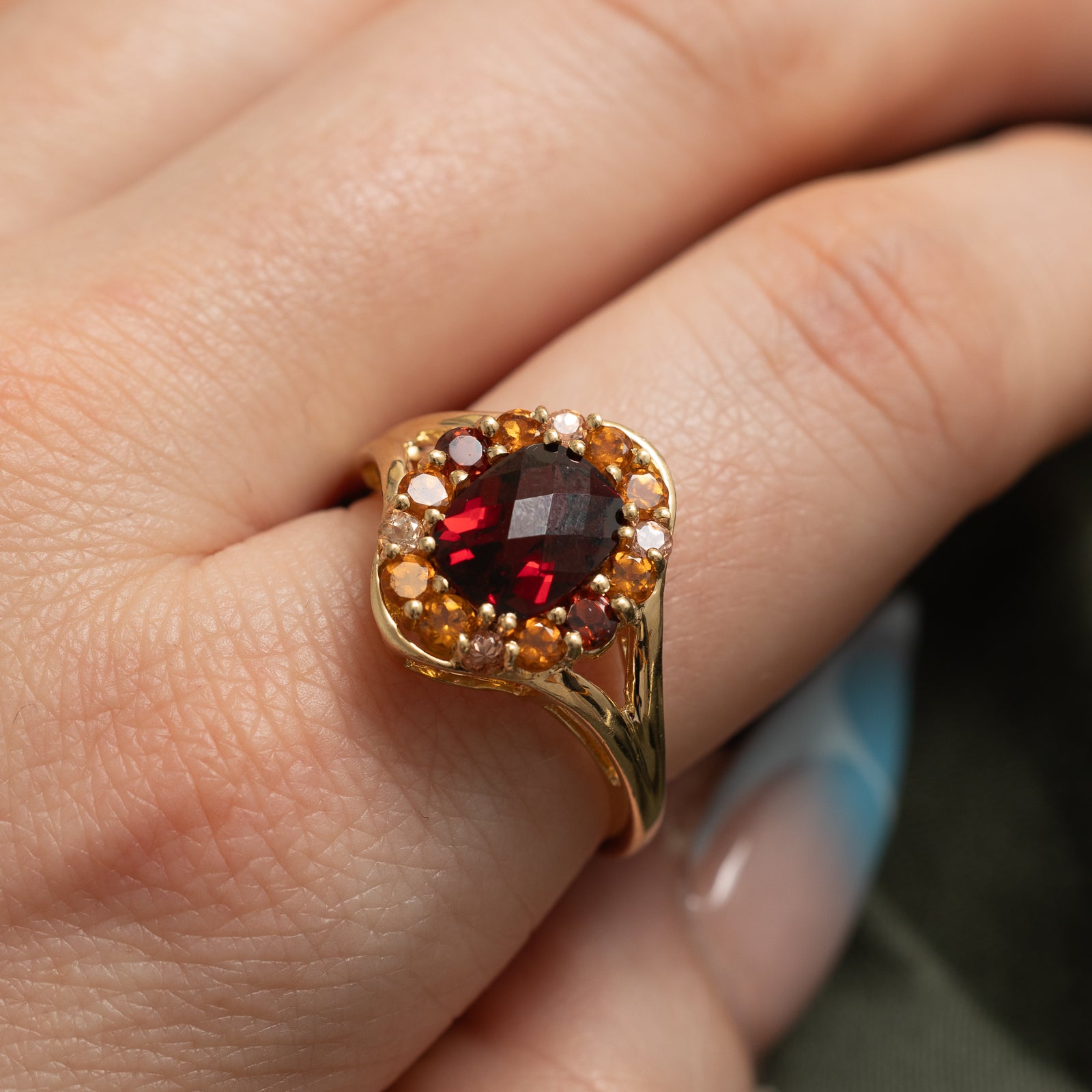 Garnet Halo Open Shank Tapered Ring | 3.20ctw | SZ 10