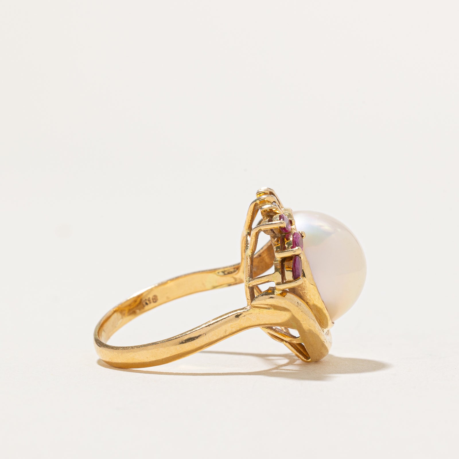 Mabé Pearl, Ruby & Diamond Cocktail Ring | 0.20ctw, 0.25ctw | SZ 7.25
