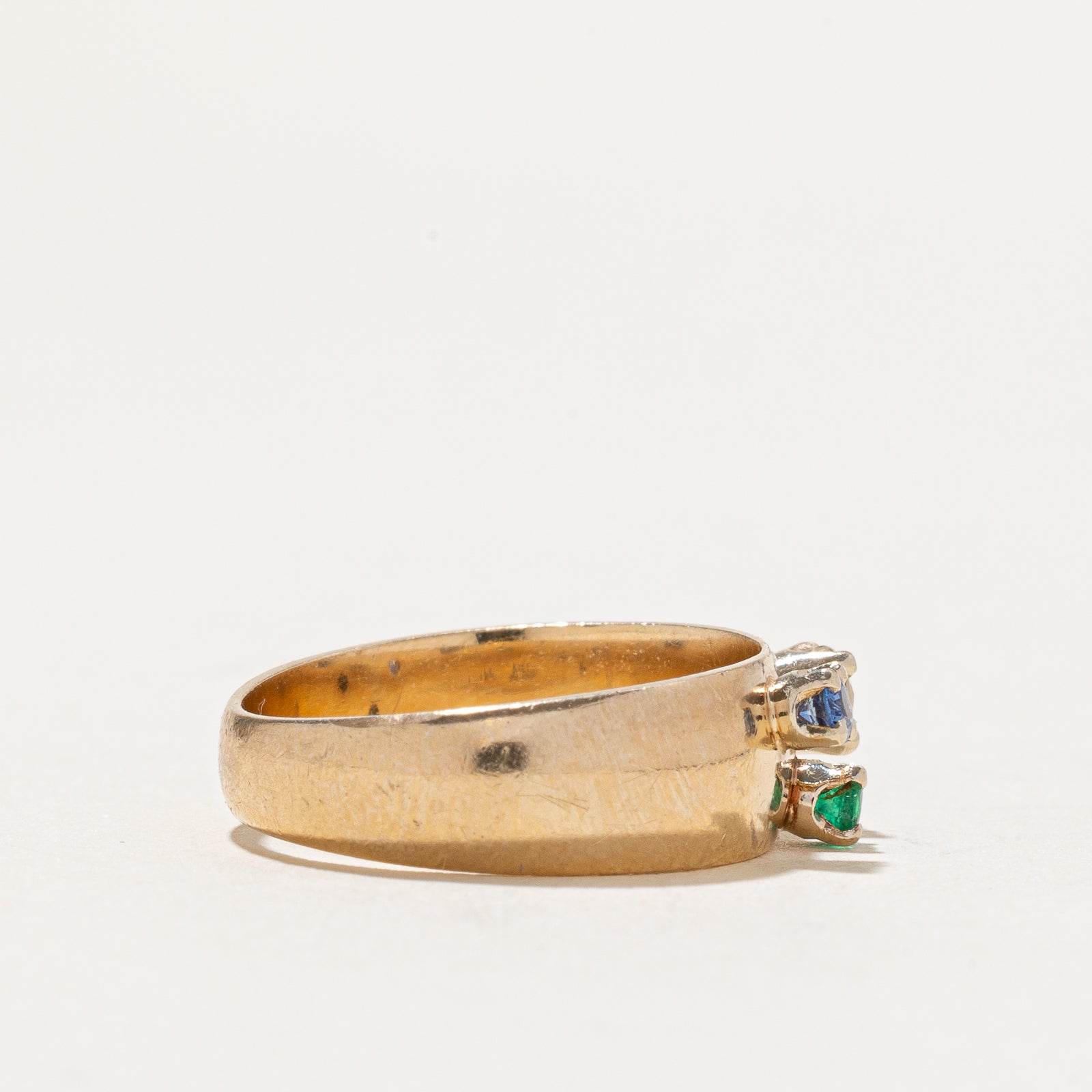 Three Stone Diamond, Sapphire & Emerald Band | 0.14ct, 0.10ctw | SZ 5.75