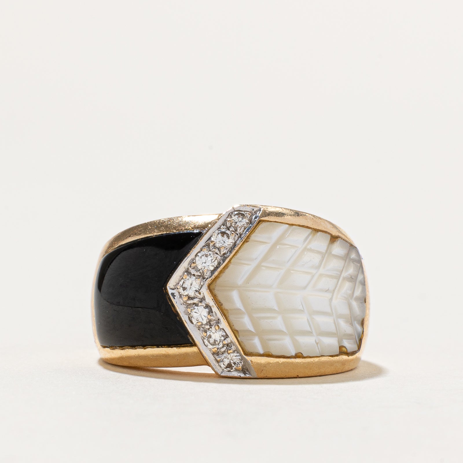 Mother of Pearl, Onyx & Diamond Ring | 6.50ctw , 0.15ctw | SZ 6.75
