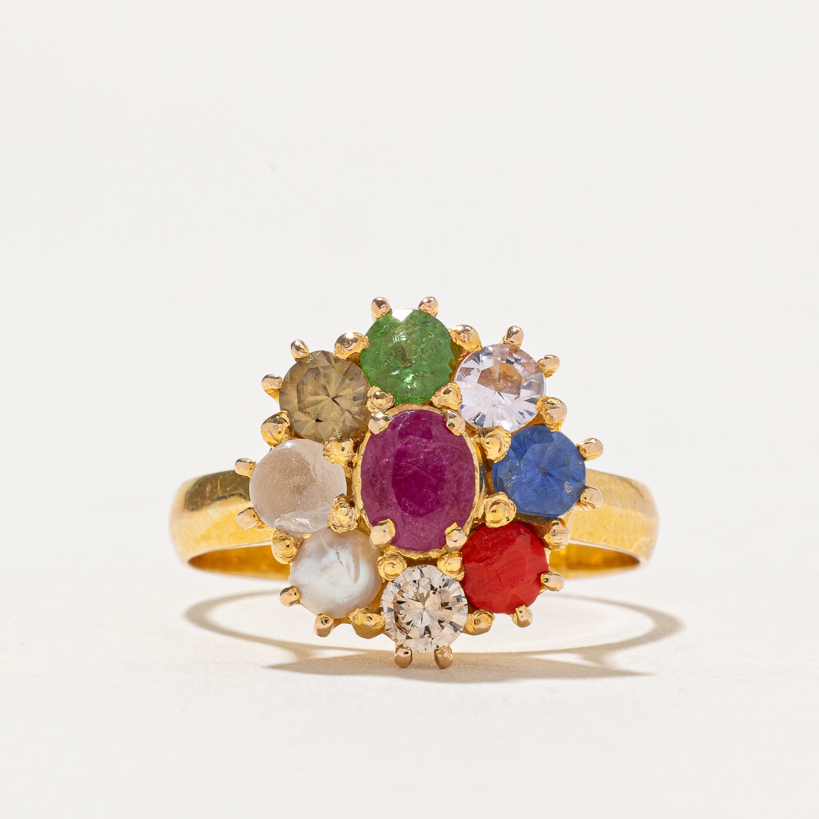 Multi Stone Navratna Stone Chakra Ring SZ