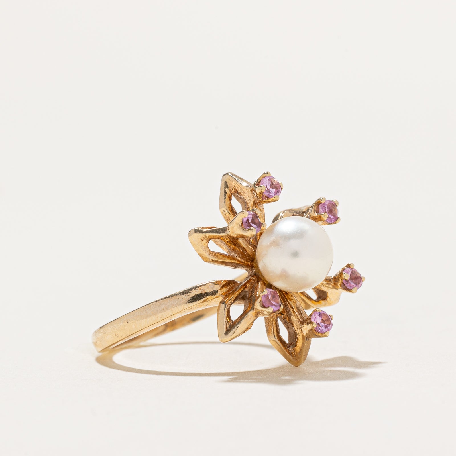Synthetic Sapphire & Pearl Cocktail Ring 0.24ctw | SZ 5