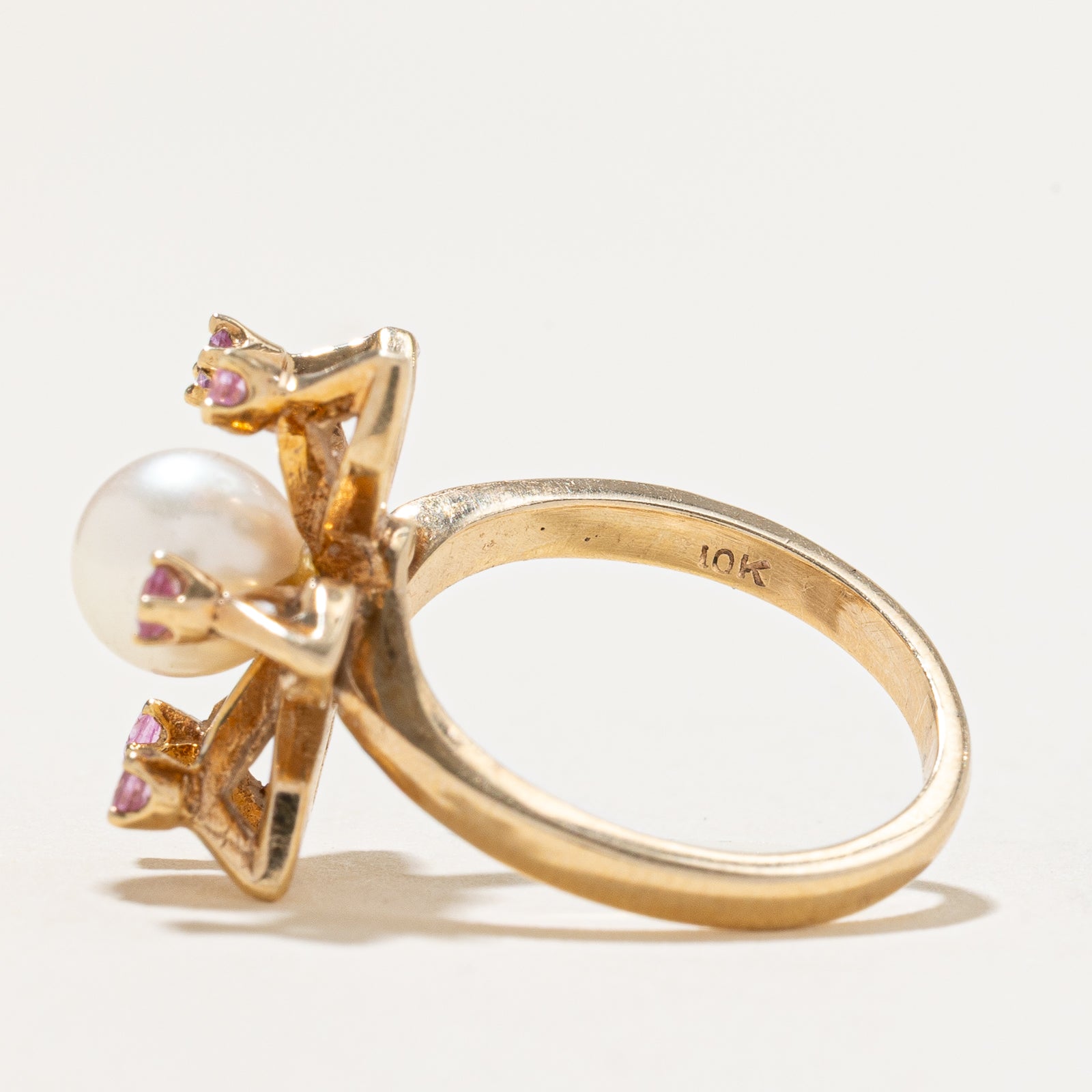 Synthetic Sapphire & Pearl Cocktail Ring 0.24ctw | SZ 5