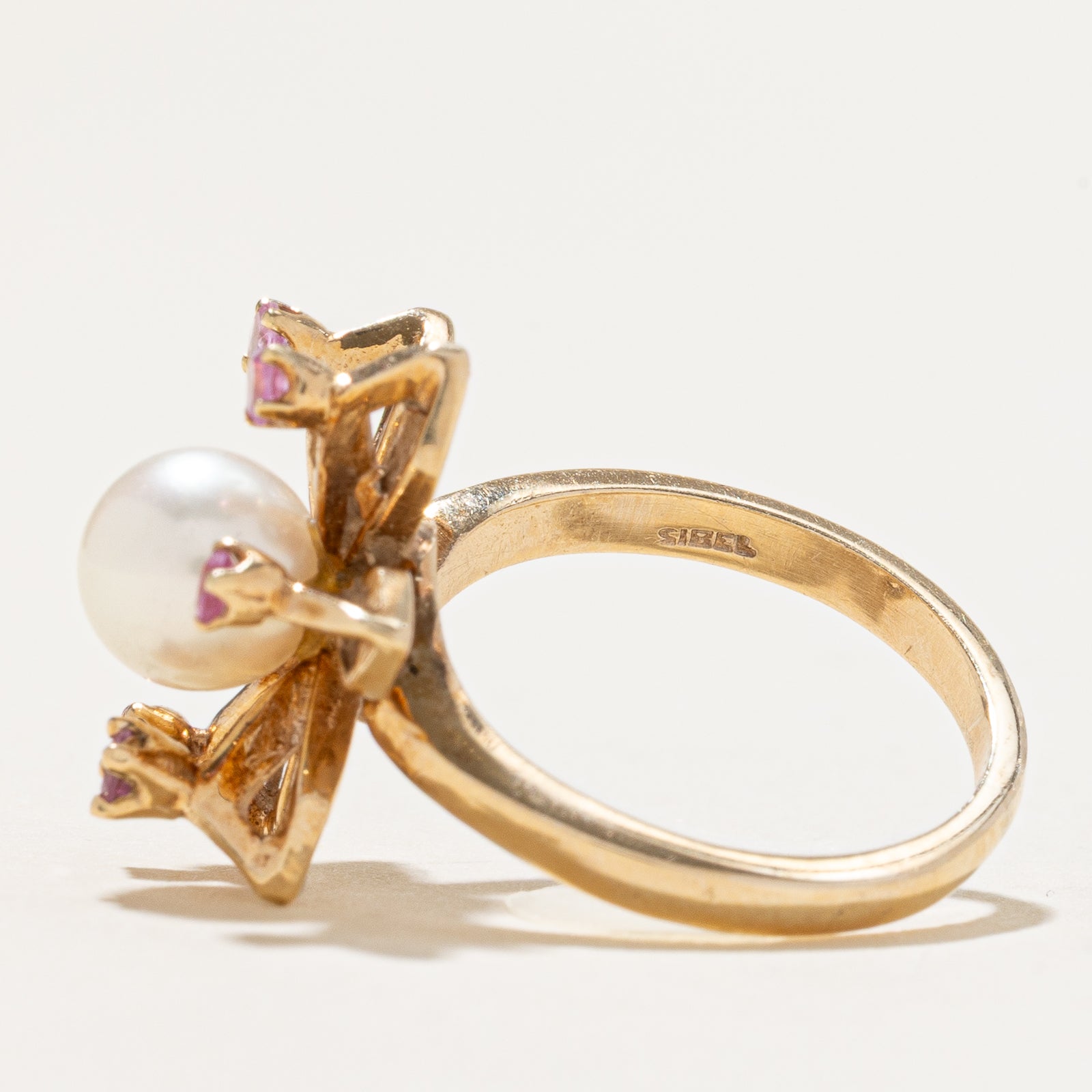 Synthetic Sapphire & Pearl Cocktail Ring 0.24ctw | SZ 5