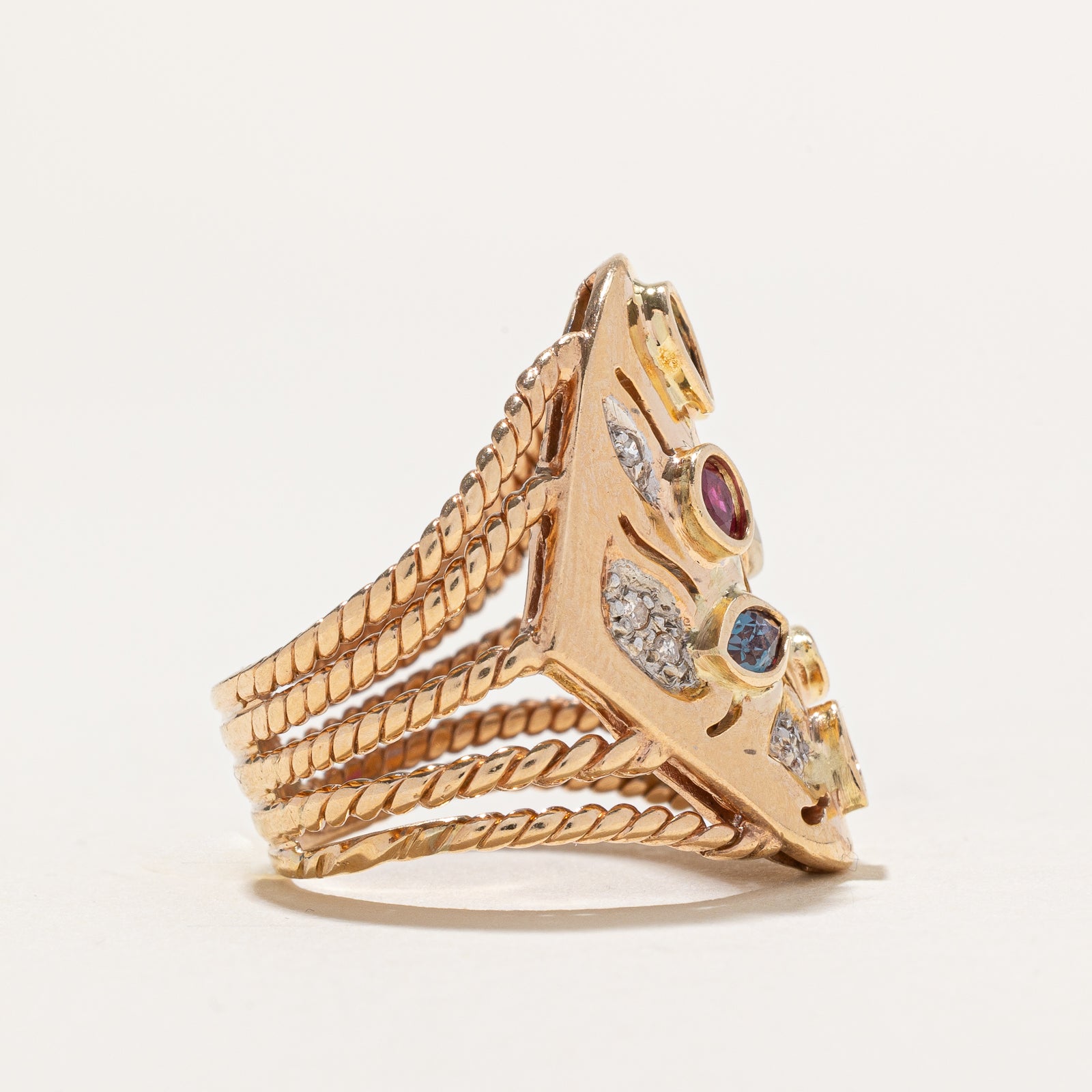 Multi-Gemstone Twisted Cocktail Ring | 0.80ctw | SZ 7