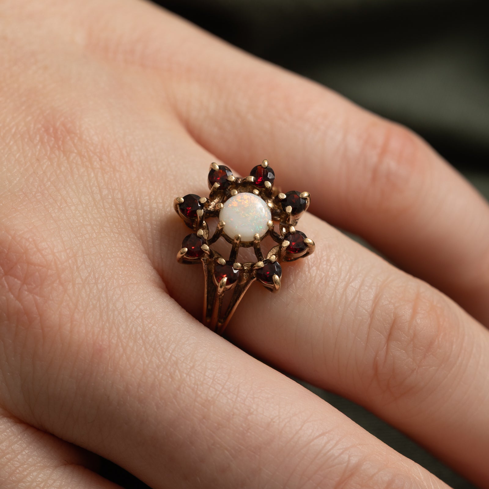 Opal & Garnet Cocktail Ring | 1.12ctw | SZ 5.25