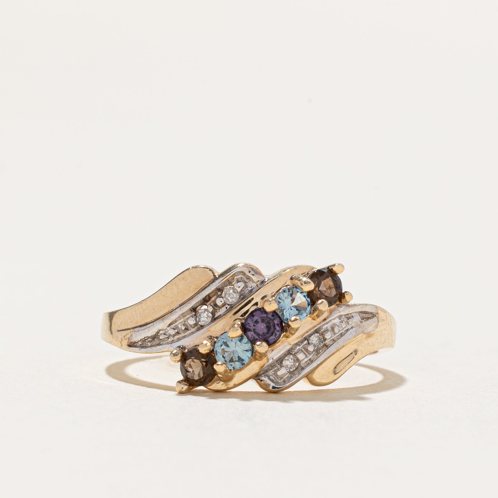 Multi Gemstone Waterfall Bypass Ring 0.25ctw | SZ 7