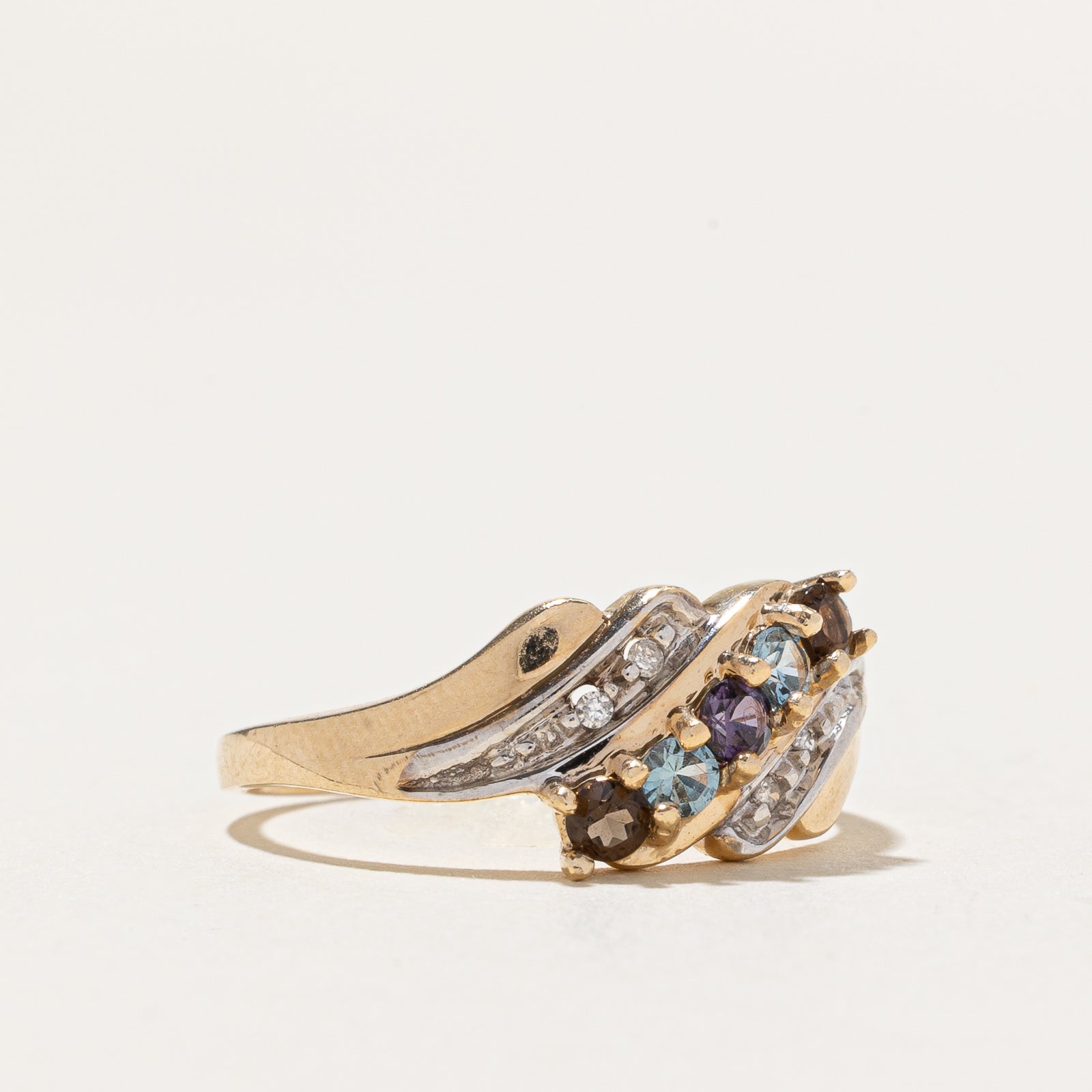 Multi Gemstone Waterfall Bypass Ring 0.25ctw | SZ 7