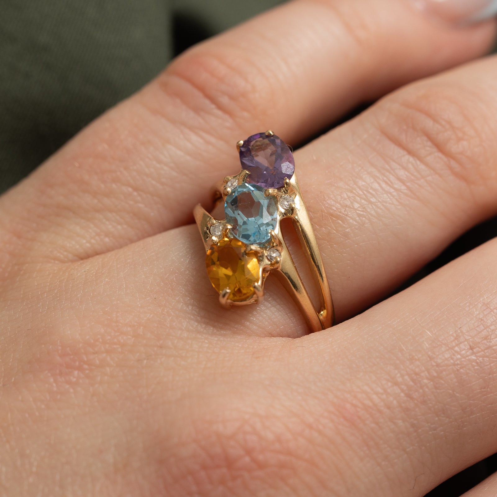 Multi Gemstone & Diamond Bypass Ring | 2.25ctw, 0.06ctw | SZ 6.25