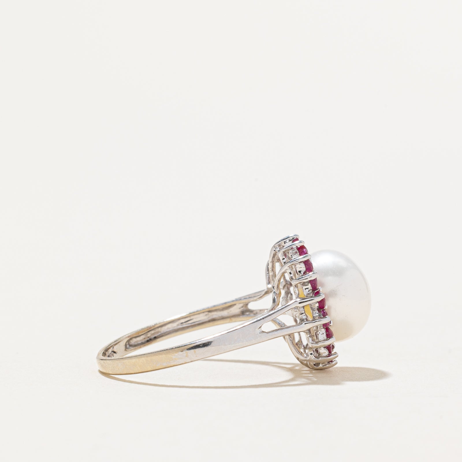 14k Ruby & Pearl Halo Ring | 0.27ctw | SZ 5