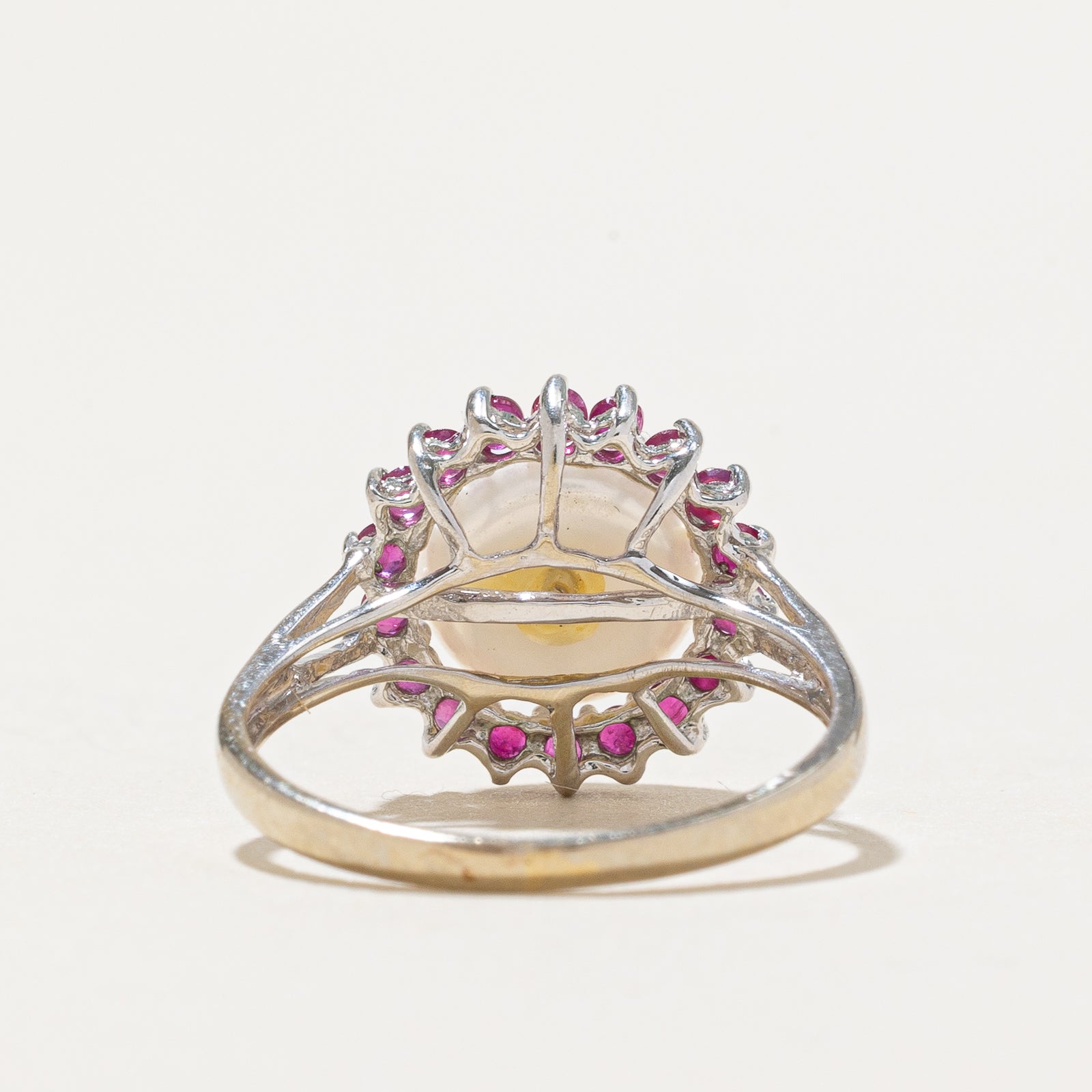 14k Ruby & Pearl Halo Ring | 0.27ctw | SZ 5