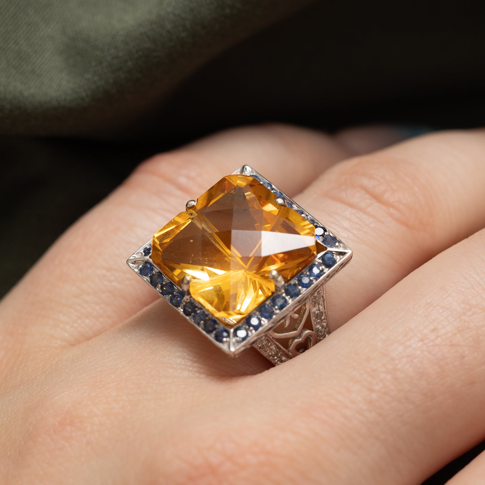 Citrine, Sapphire & Diamond Cocktail Ring | 12.50ctw, 0.06ctw | SZ 5