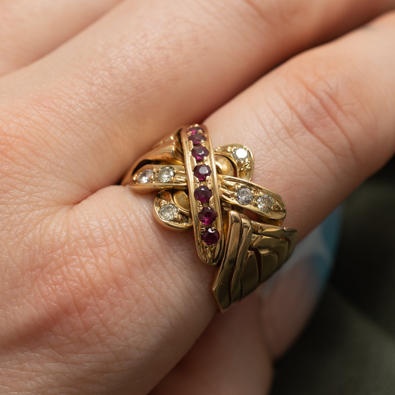 Ruby & Diamond Puzzle Ring | 0.35ctw, 0.30ctw | SZ 9.75