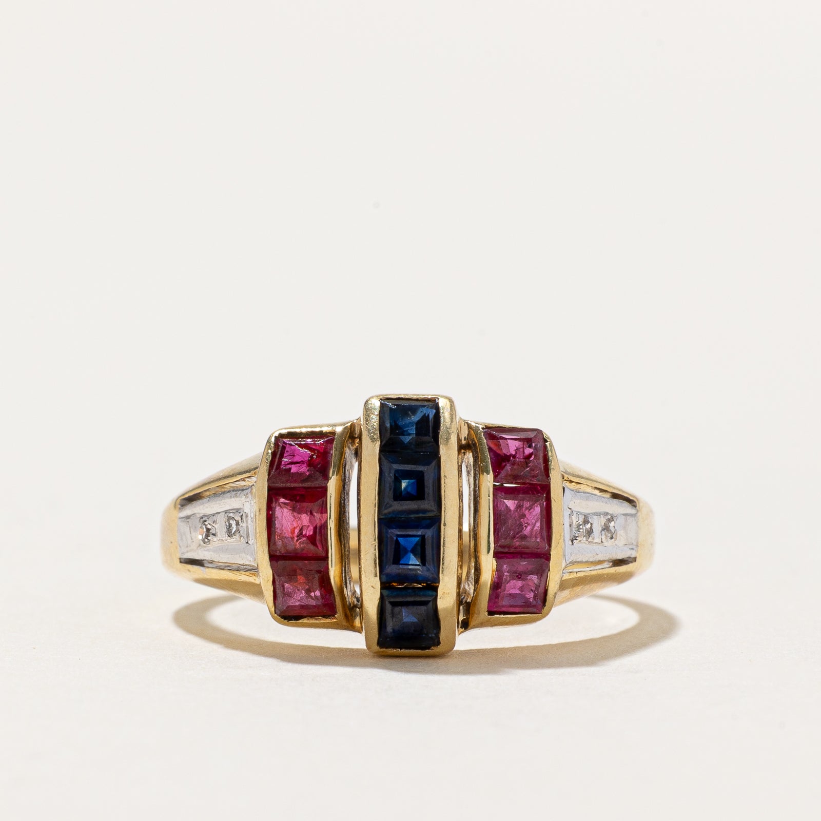 Sapphire, Ruby & Diamond Multi Column Ring | 0.02ctw, 1.26ctw | SZ 7