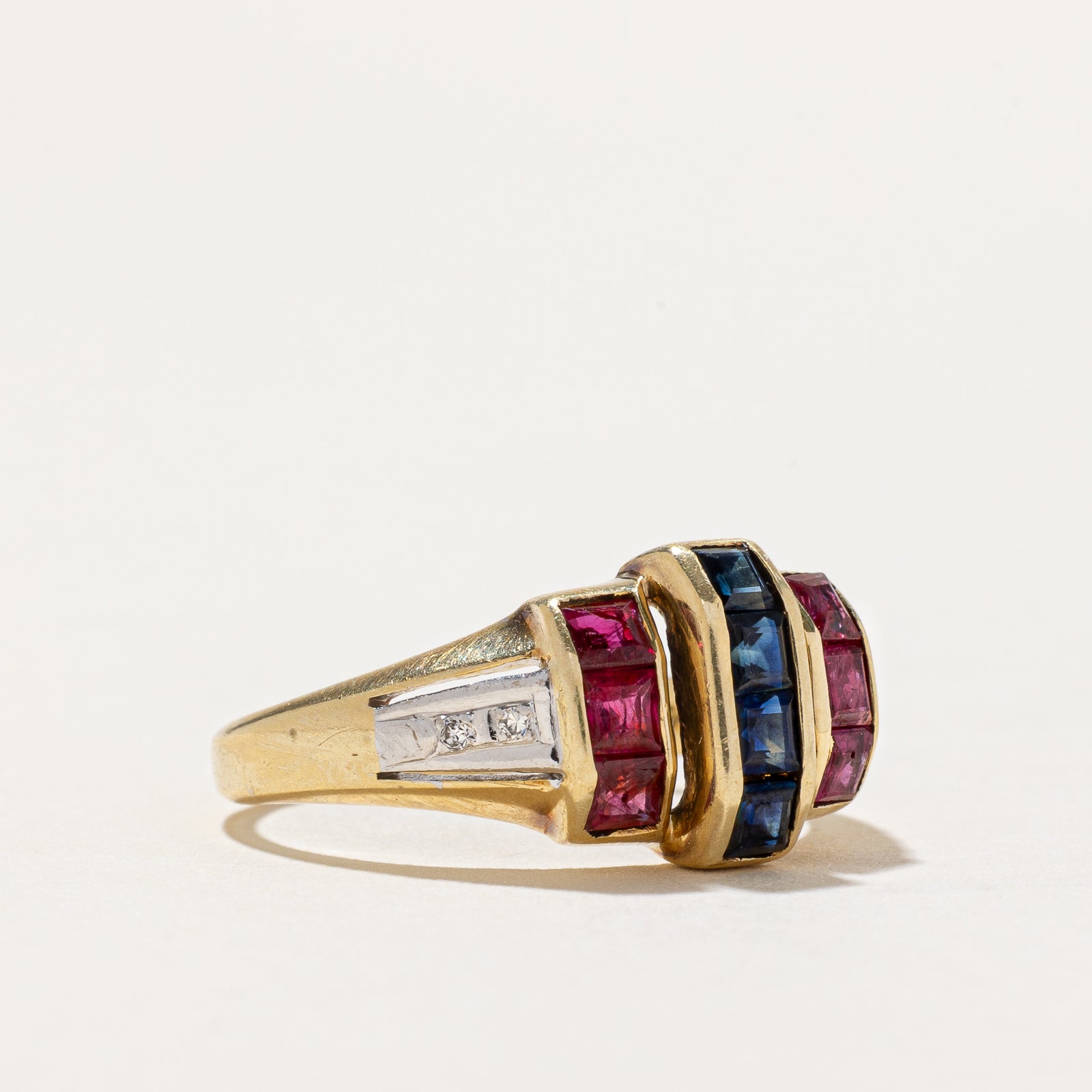 Sapphire, Ruby & Diamond Multi Column Ring | 0.02ctw, 1.26ctw | SZ 7