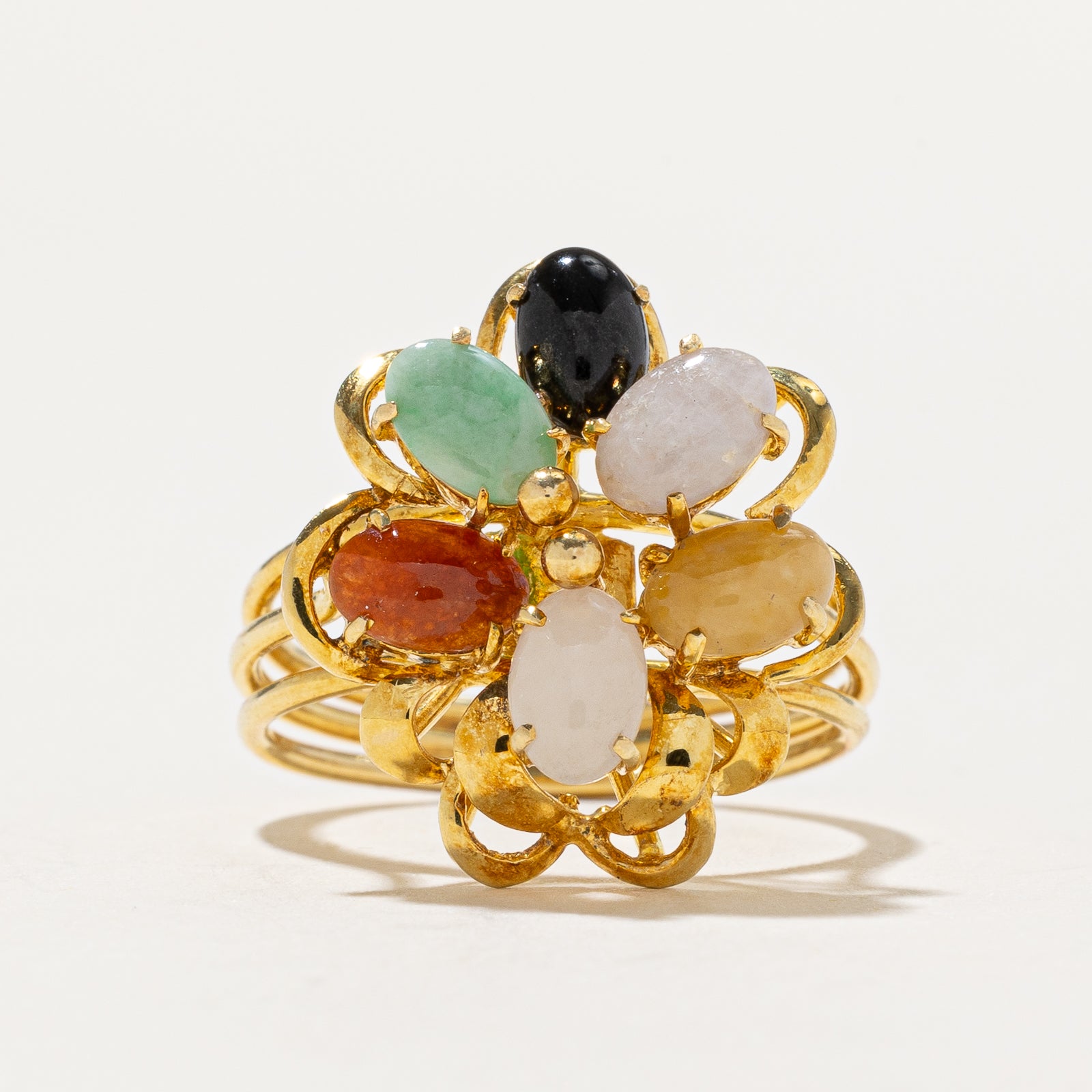 Multi Colour Jade Cocktail Ring 2.45ctw | SZ 7.25