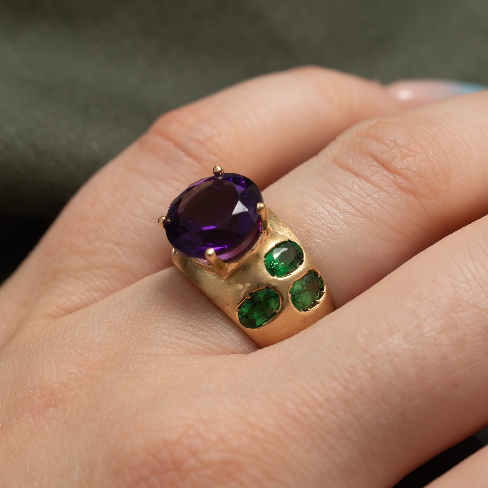 Synthetic Amethyst & Tsavorite Garnet Cocktail Ring | 5.75ctw | SZ 5.75