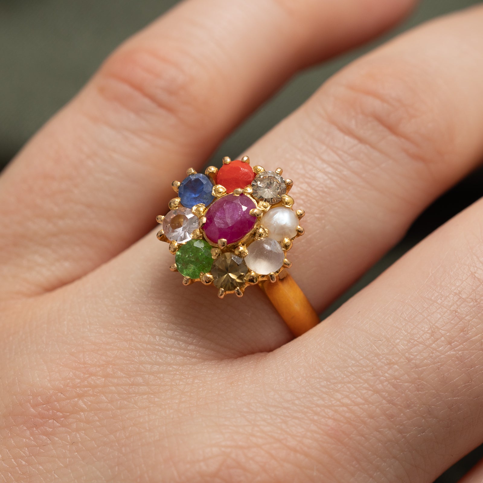 Multi Stone Navratna 9 Stone Chakra Ring | 1.55ctw | SZ 8.5