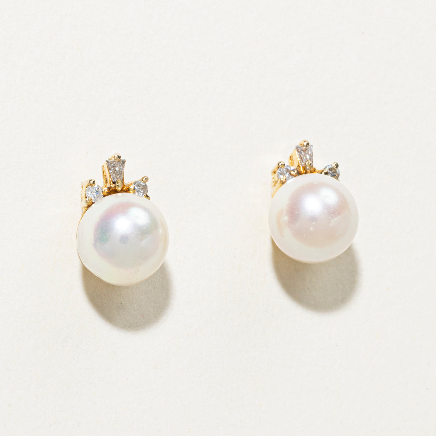 14K Pearl & Diamond Accented Stud Earrings | 0.13ctw