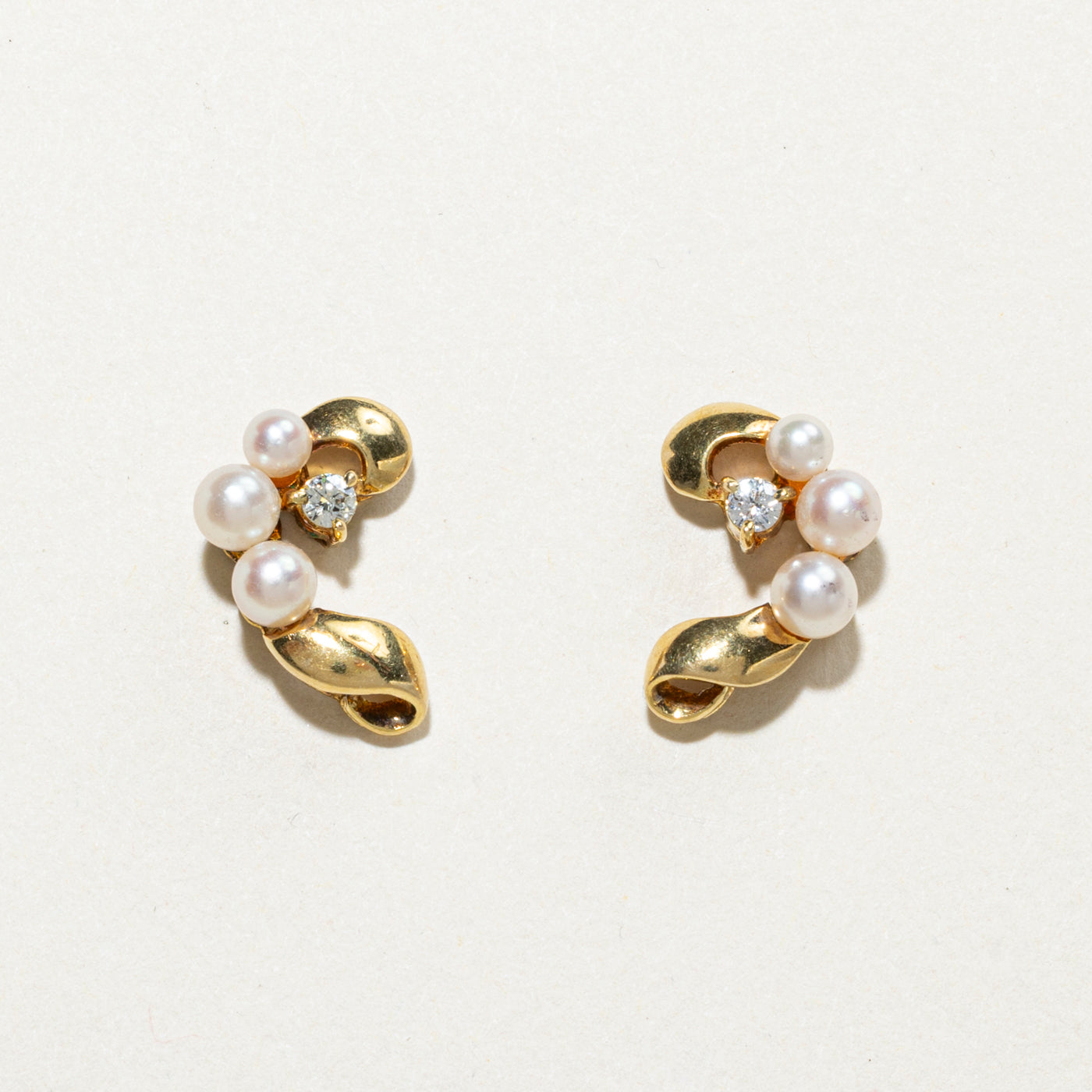 18K Diamond & Pearl Floral Stud Earrings | 0.08ct