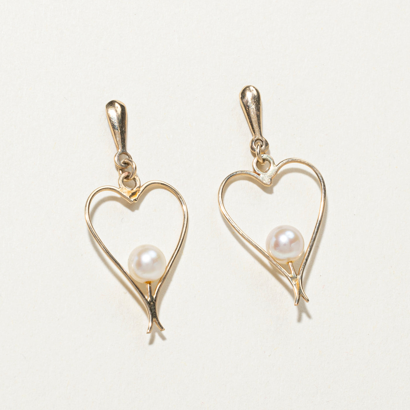 10K Pearl Heart Drop Earrings