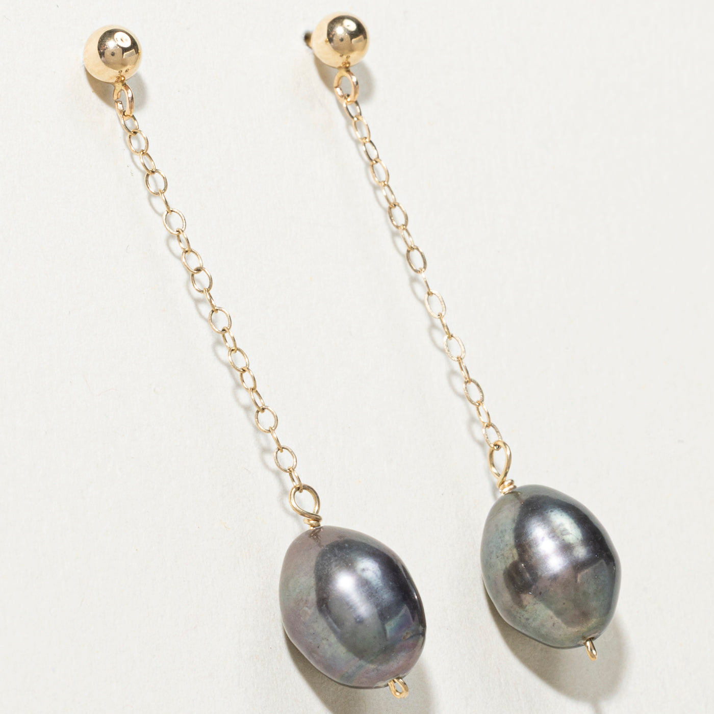 14K Black Pearl Drop Earrings
