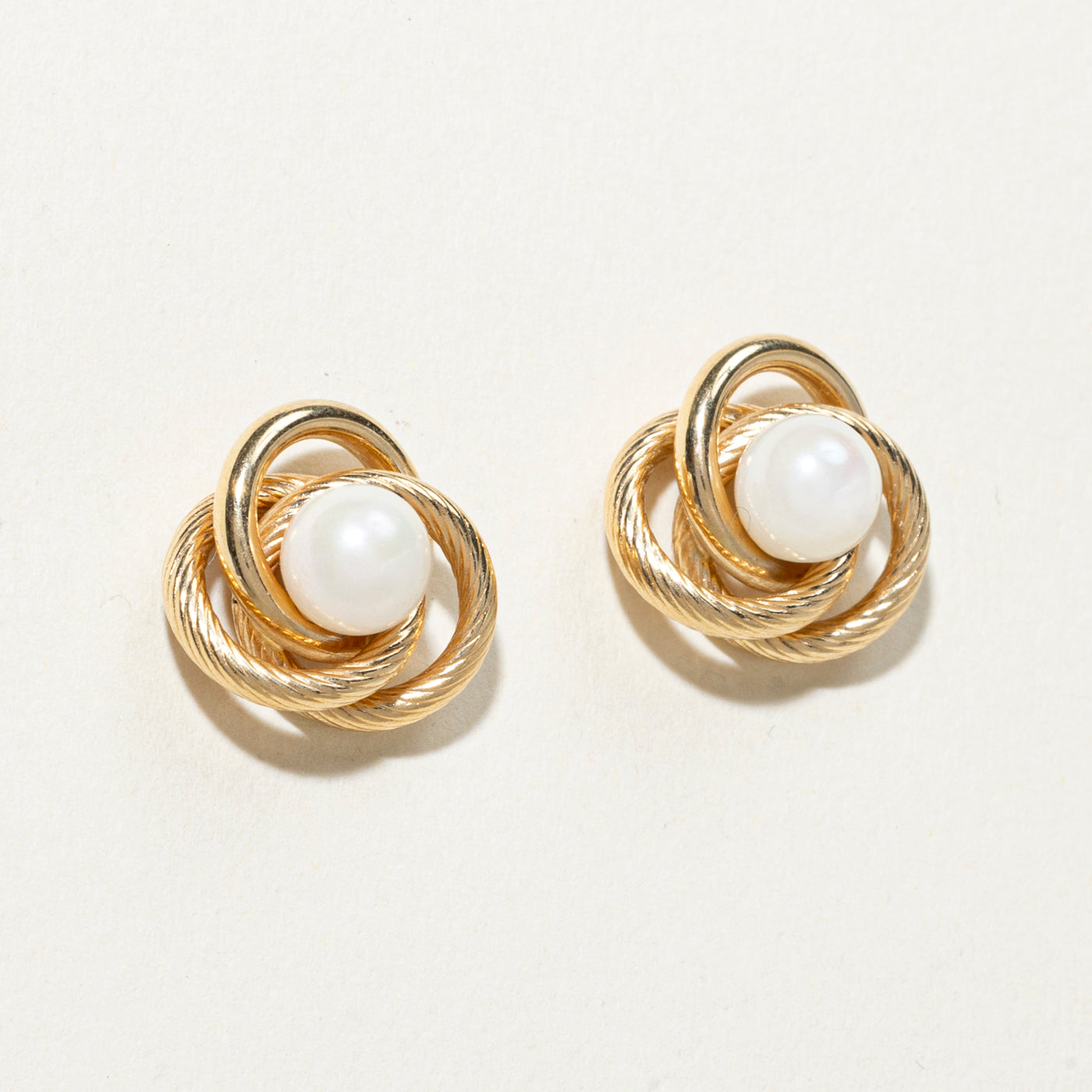 14K Pearl Textured Knot Stud Earrings