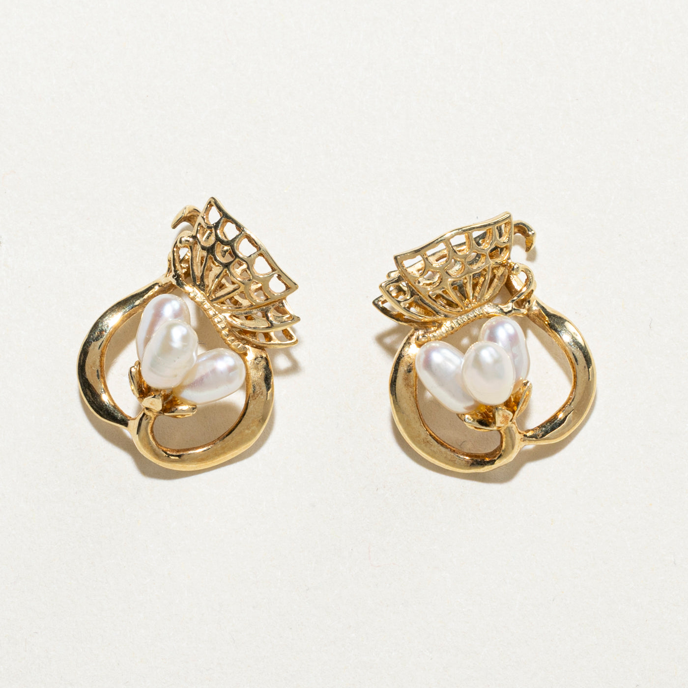 14K Pearl Cluster Floral Stud Earrings